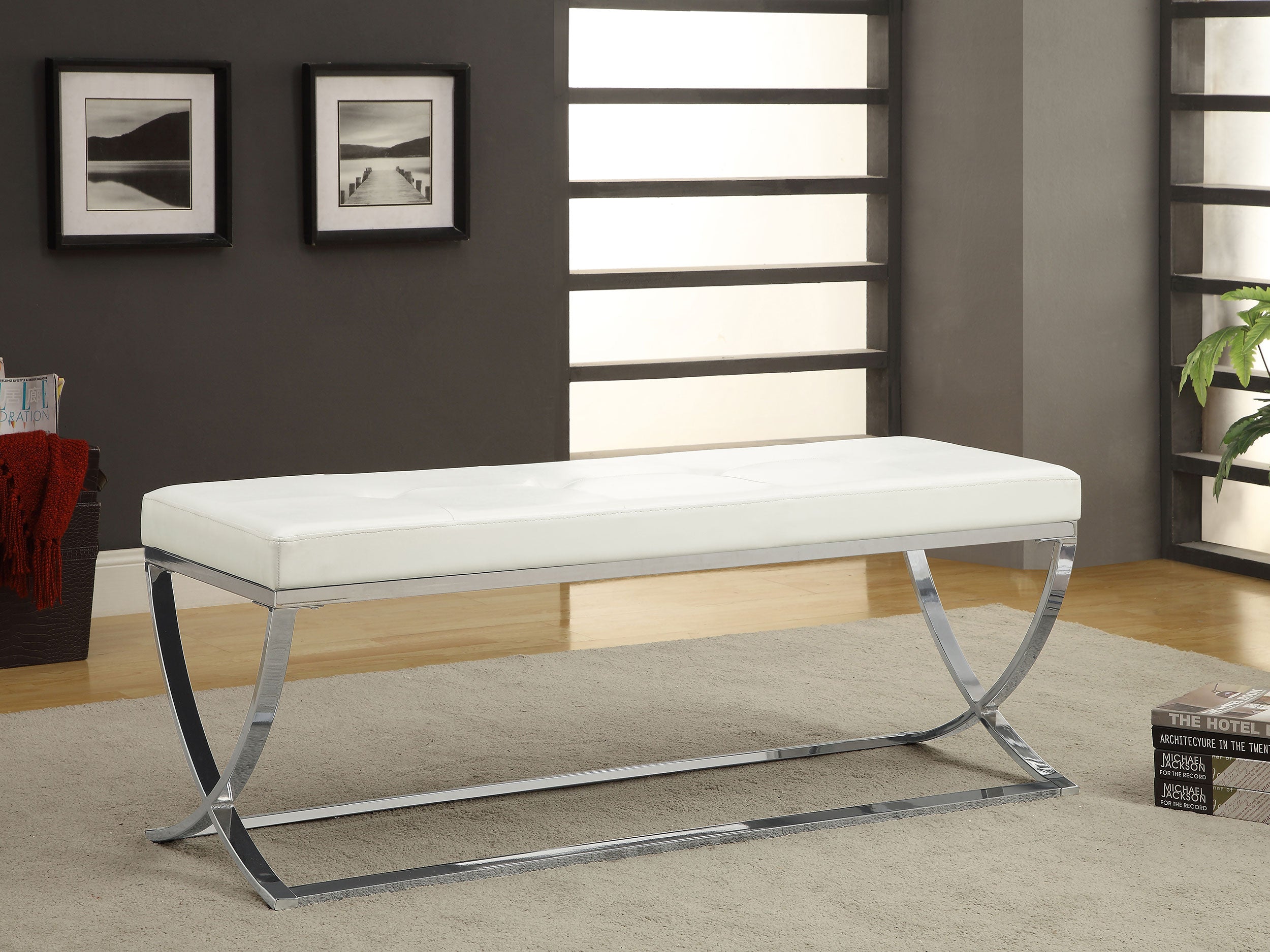 Walton Leatherette Upholstered Tufted Accent Bench White-CoasterEssence