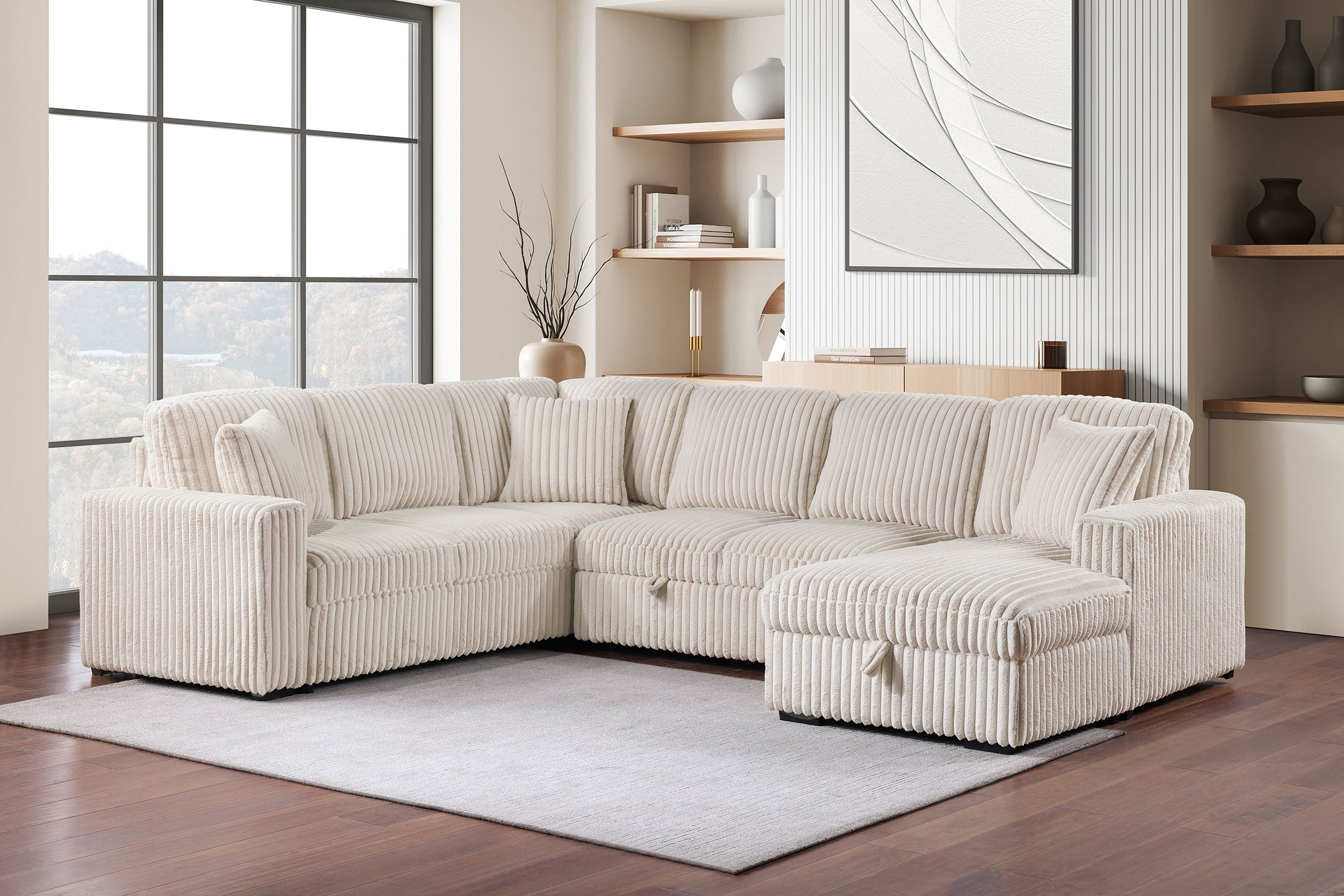 Devonshire Sleeper Sectional Sofa Storage Chaise Camel-