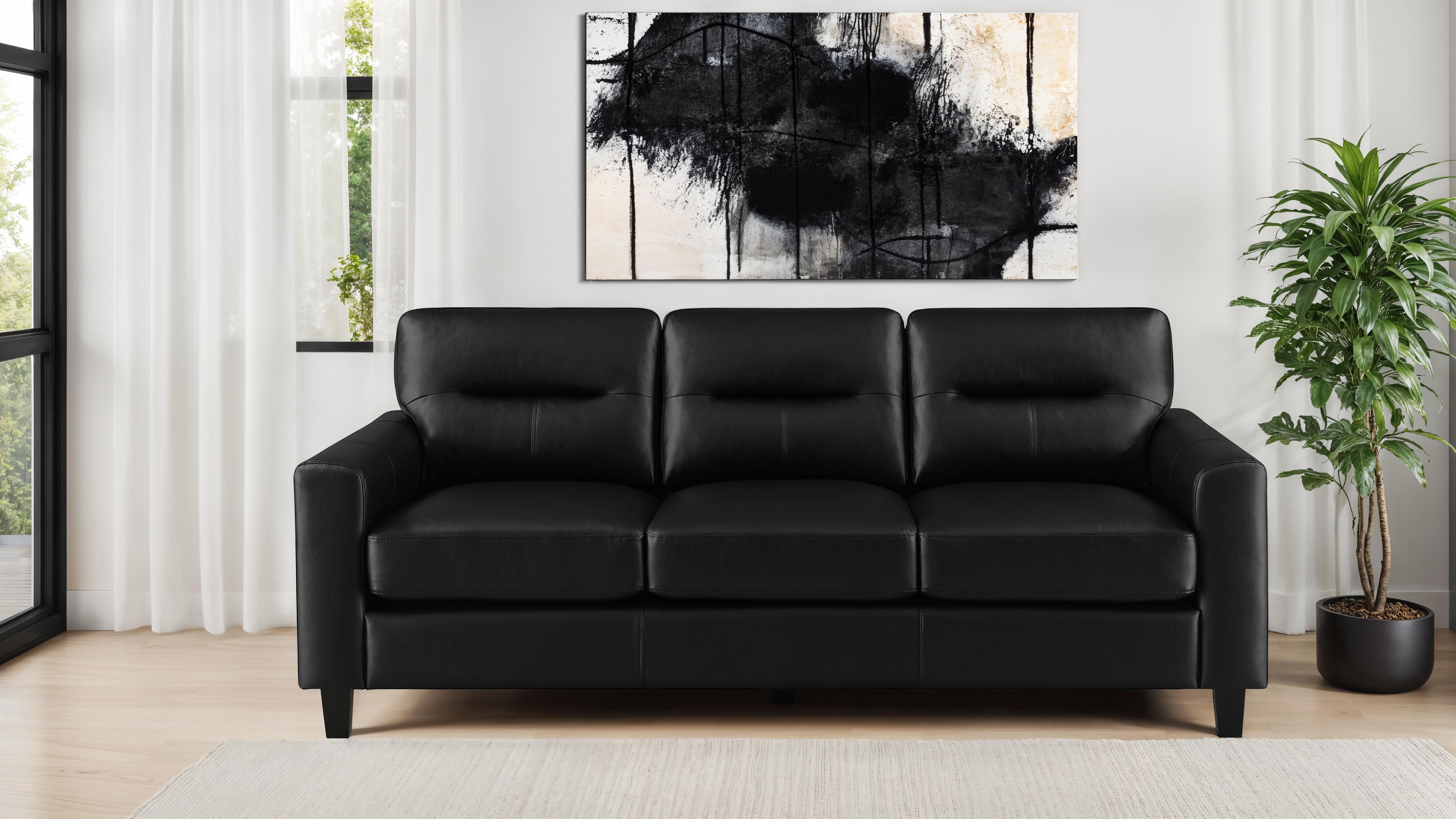 Scotland Faux Leather Upholstered Track Arm Sofa Black-