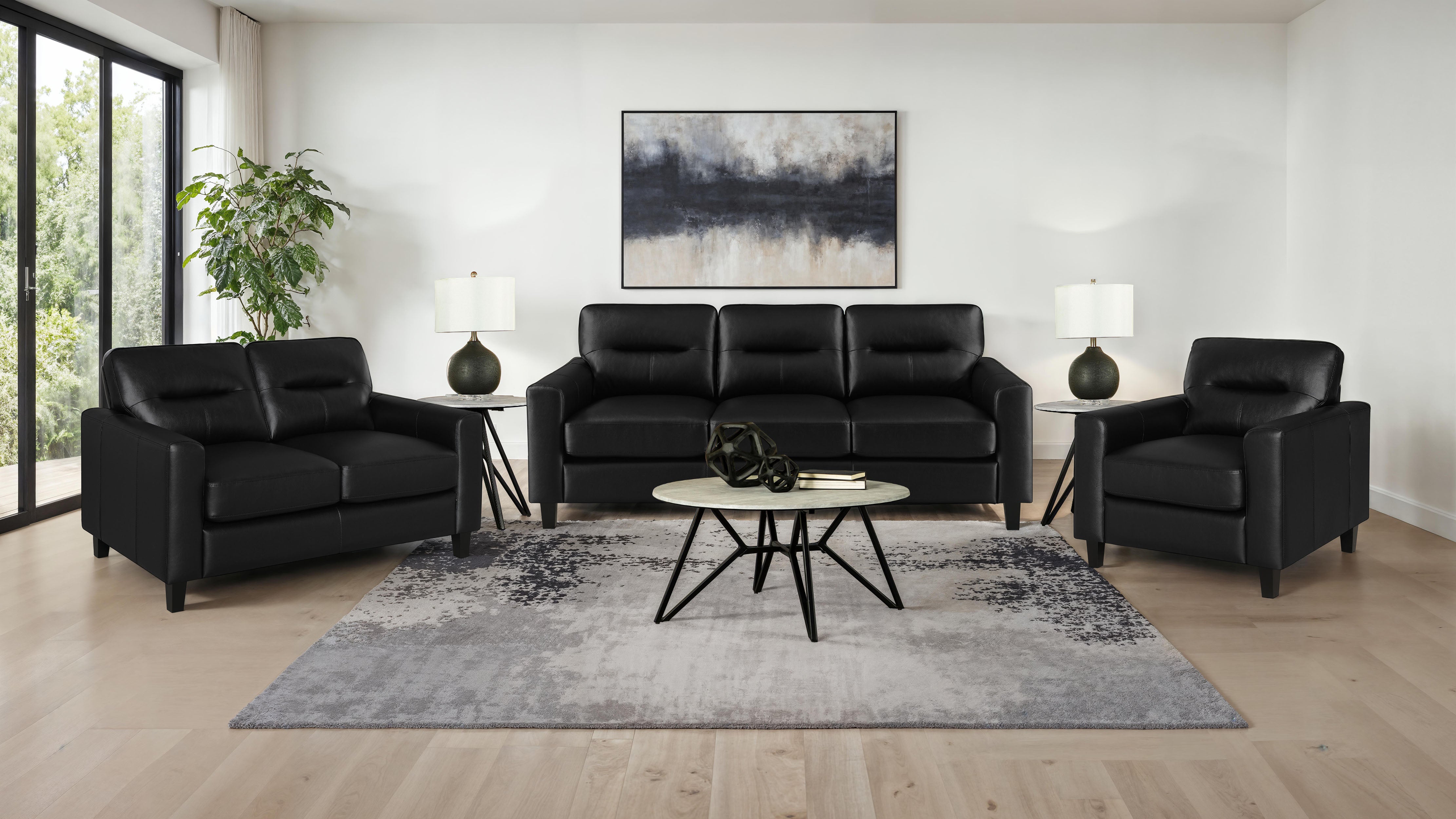 Scotland Faux Leather Upholstered Track Arm Sofa Black-