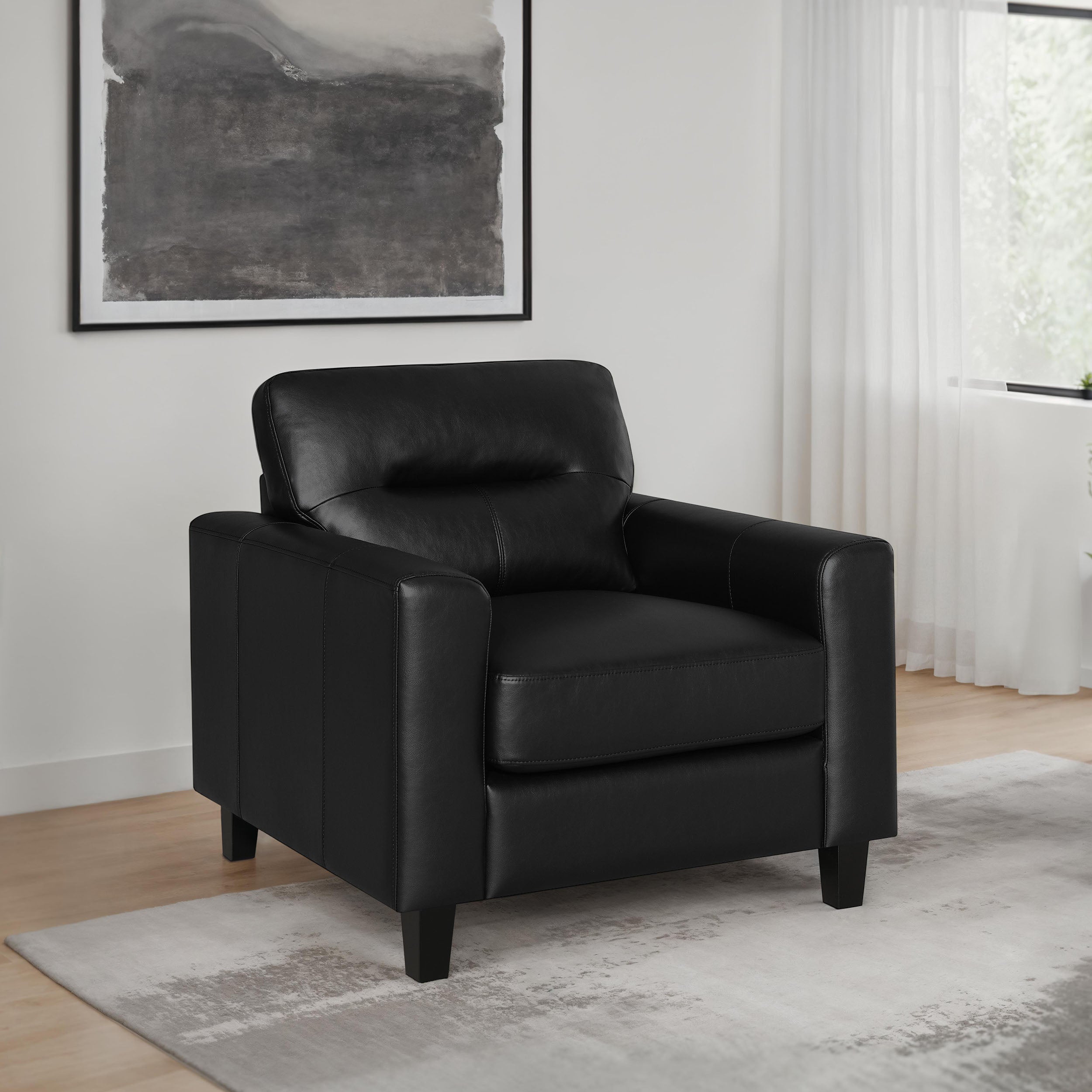 Scotland Faux Leather Upholstered Track Arm Chair Black-