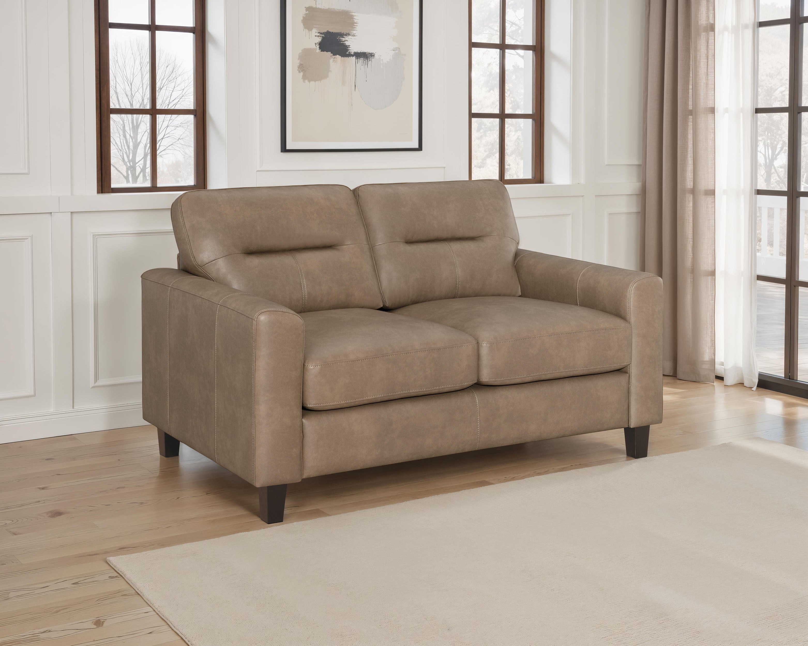Scotland Faux Leather Upholstered Track Arm Loveseat Brown-