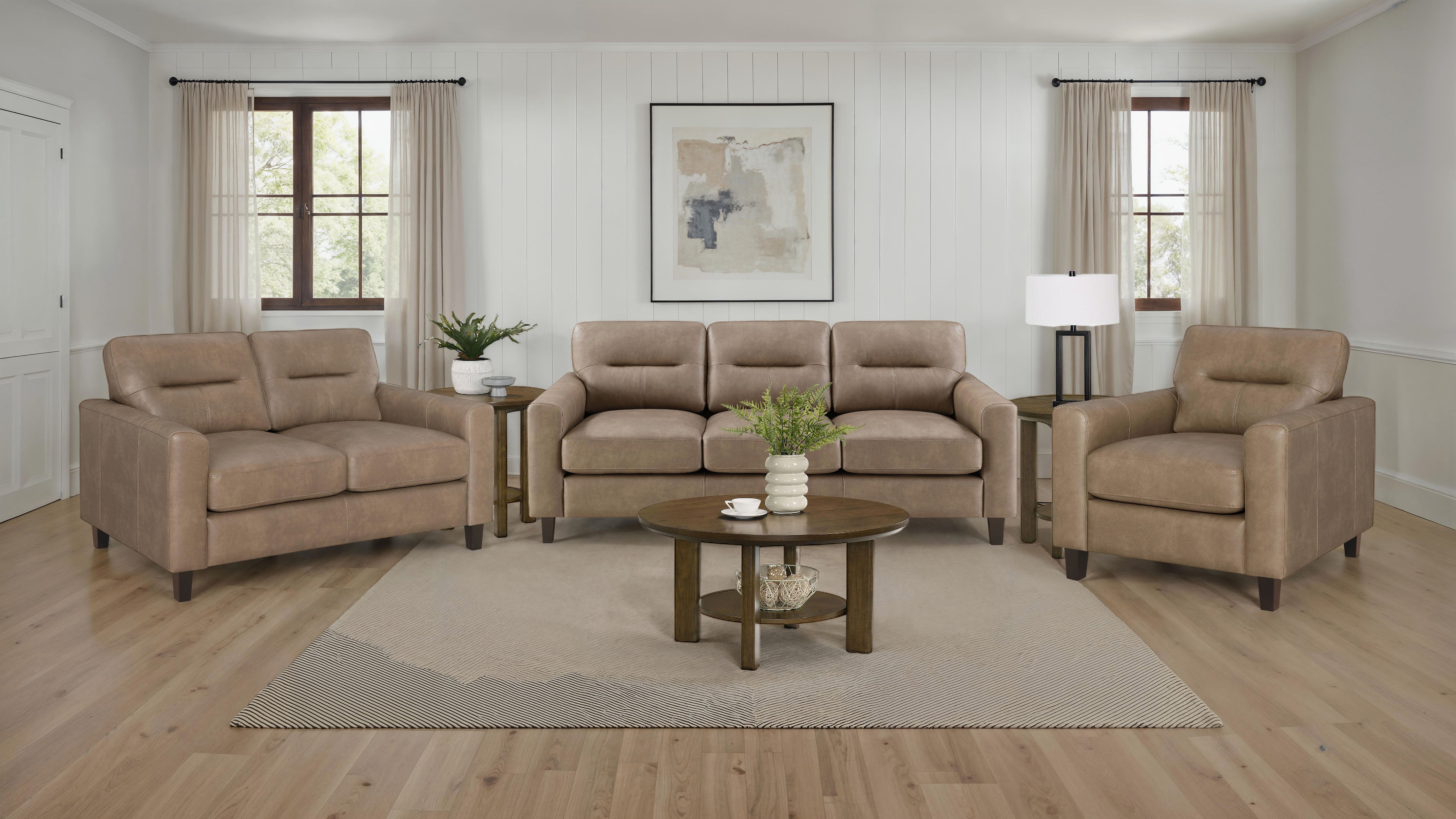 Scotland Faux Leather Upholstered Track Arm Loveseat Brown-