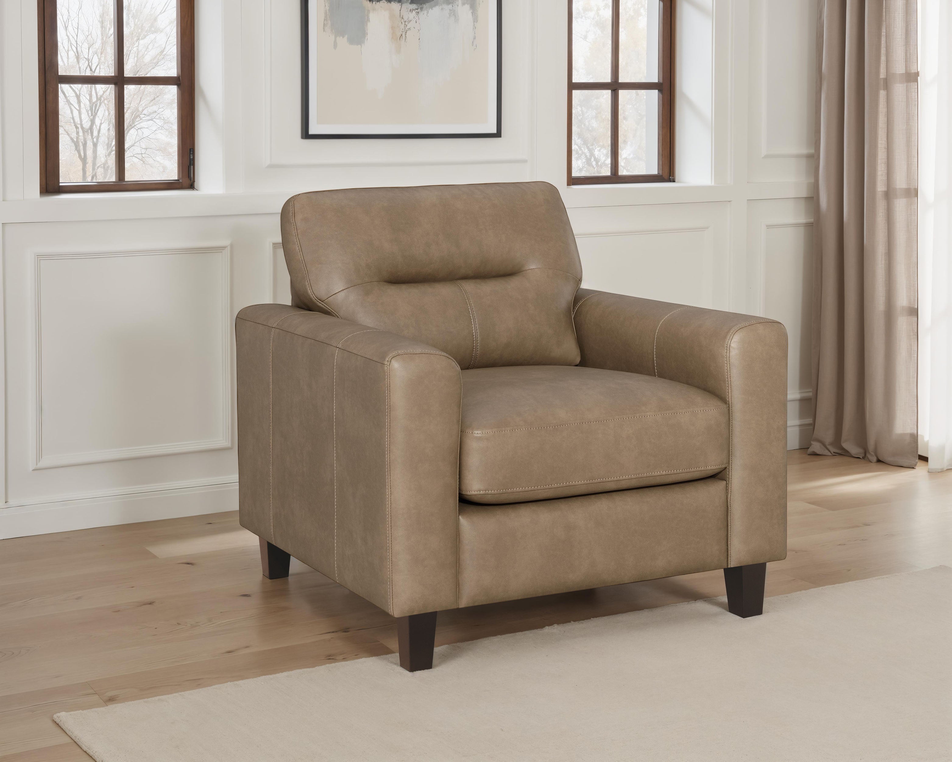 Scotland Faux Leather Upholstered Track Arm Chair Brown-