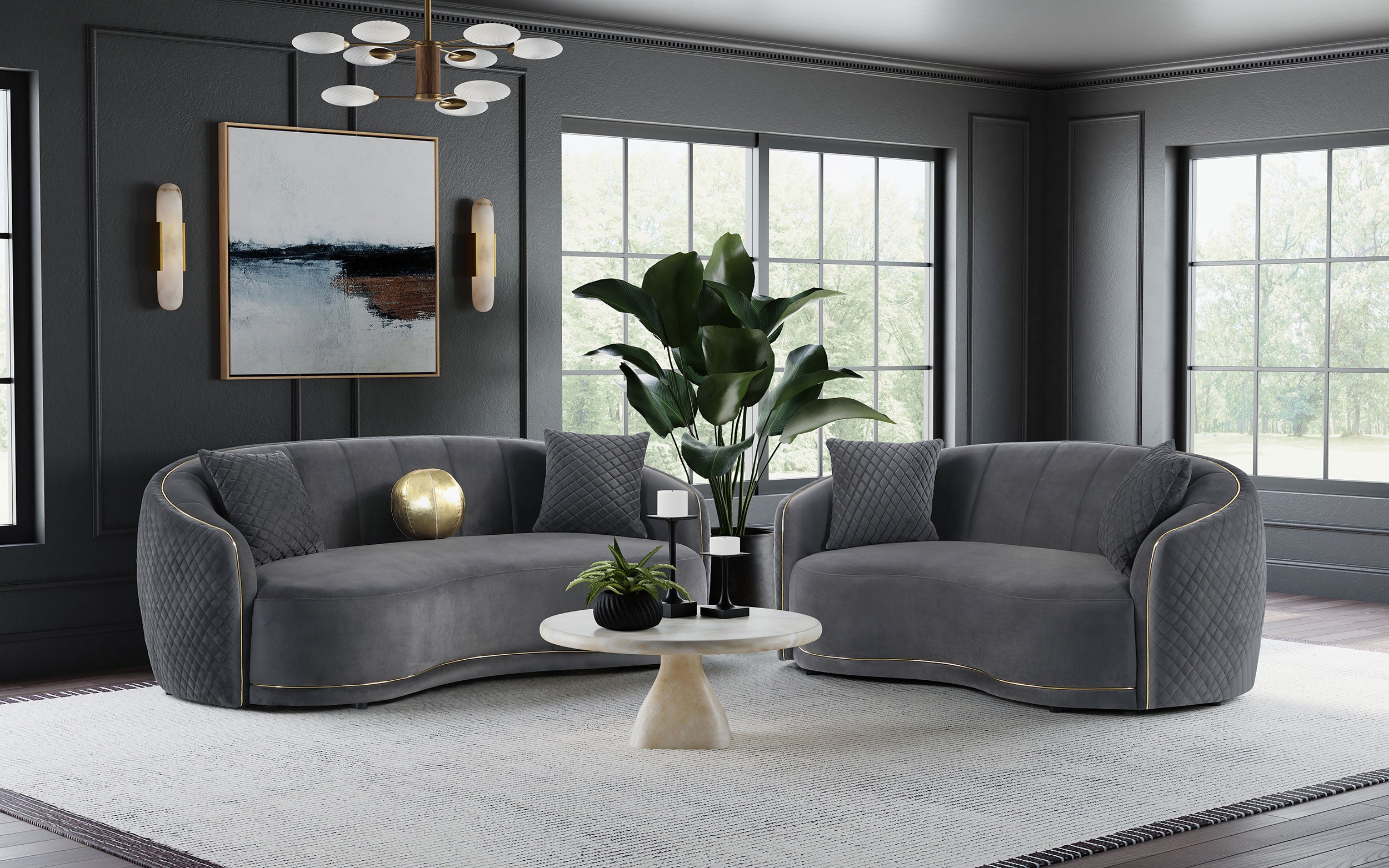 Brookside 2-piece Velvet Upholstered Sofa Set Dark Grey-