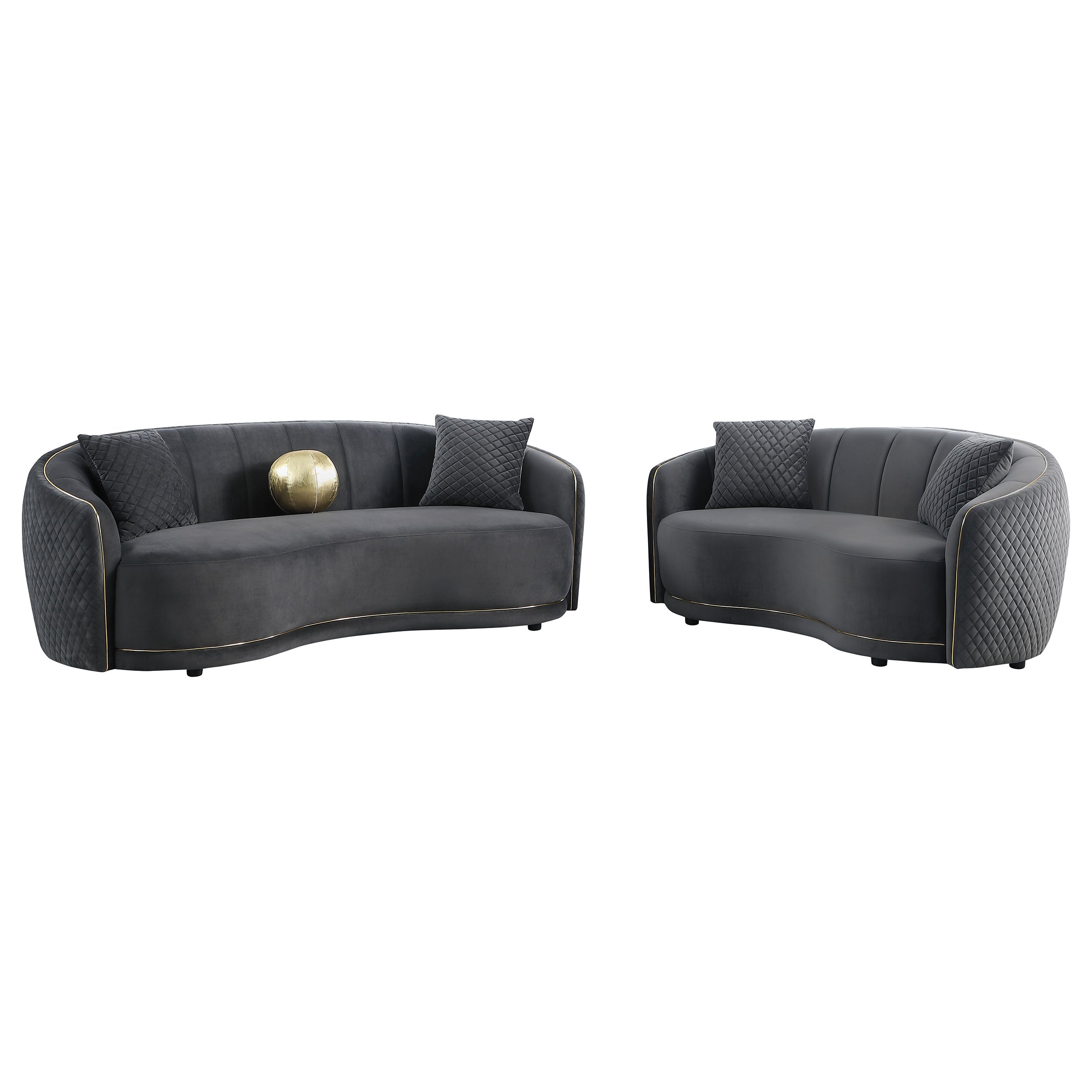 Brookside Velvet Upholstered Curved Sofa Dark Grey-