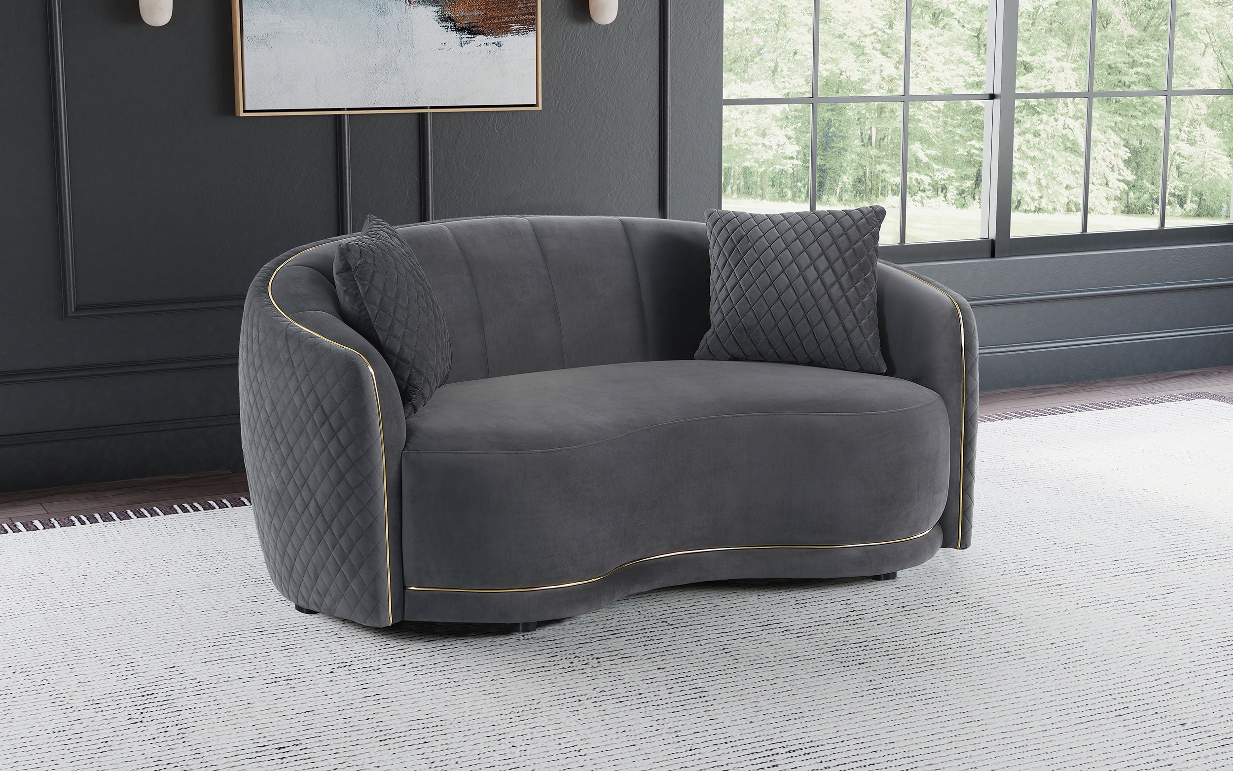Brookside Velvet Upholstered Curved Loveseat Dark Grey-