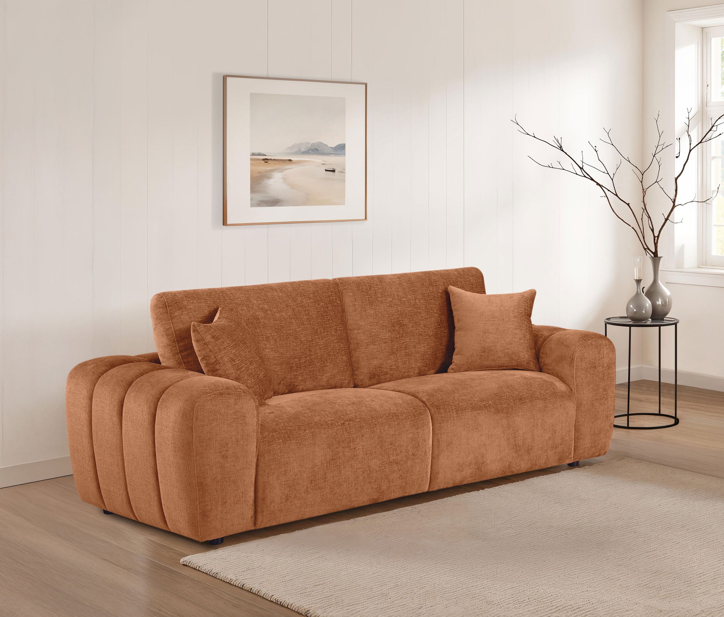 Burnett Chenille Upholstered Wide Arm Sofa Burnt Orange-