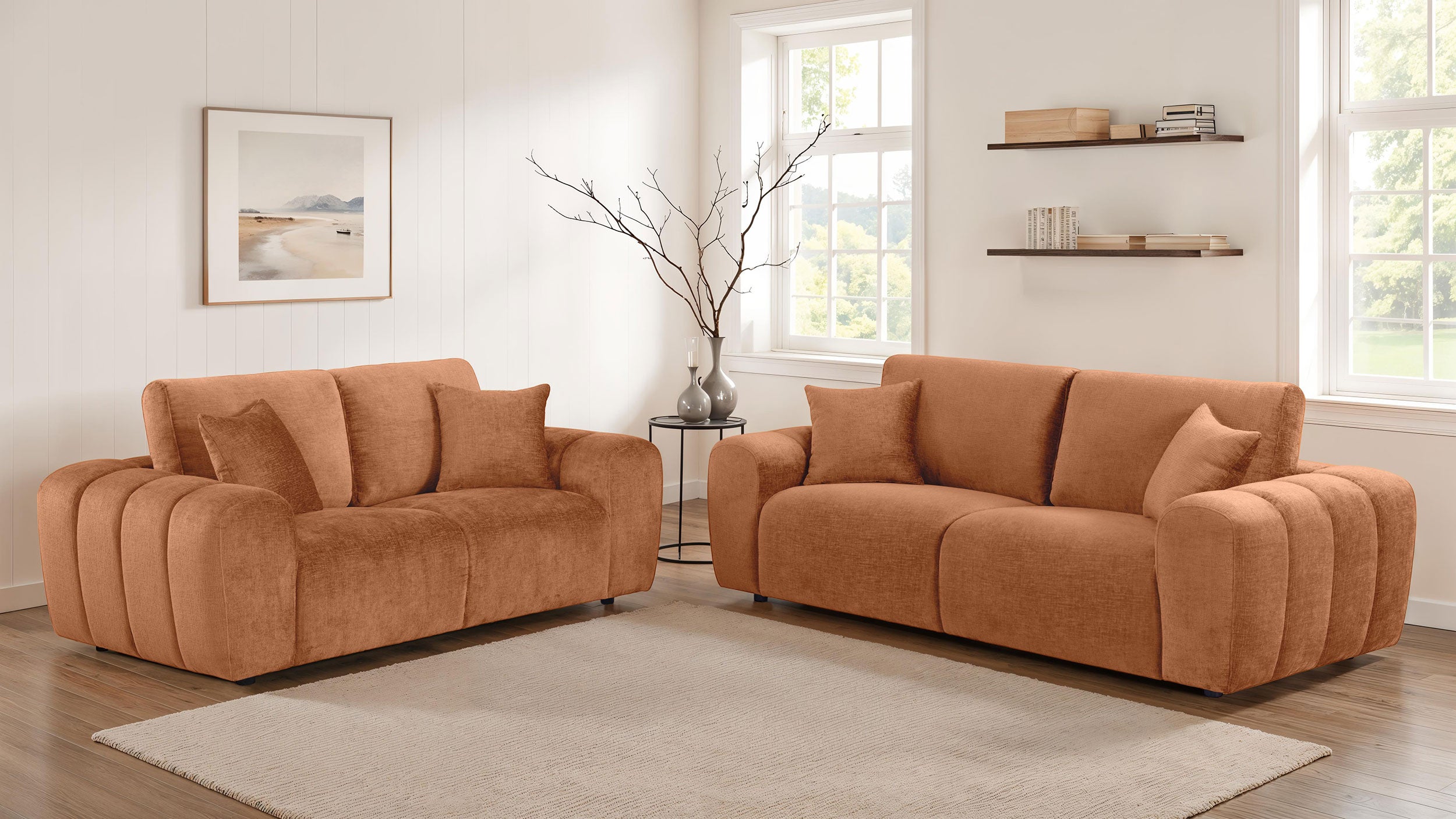 Burnett Chenille Upholstered Wide Arm Sofa Burnt Orange-