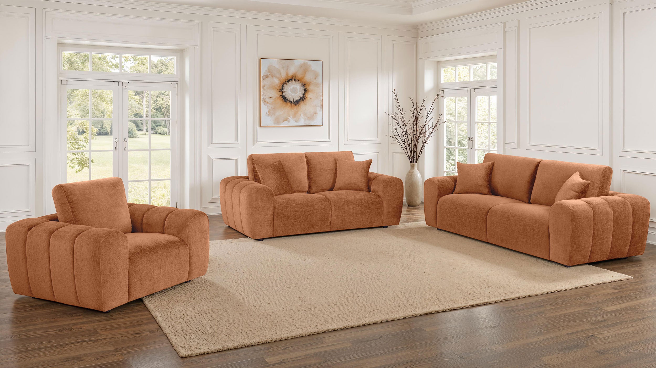 Burnett Chenille Upholstered Wide Arm Sofa Burnt Orange-