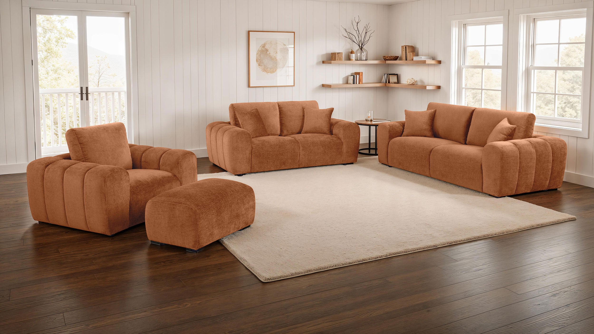 Burnett Chenille Upholstered Ottoman Burnt Orange-