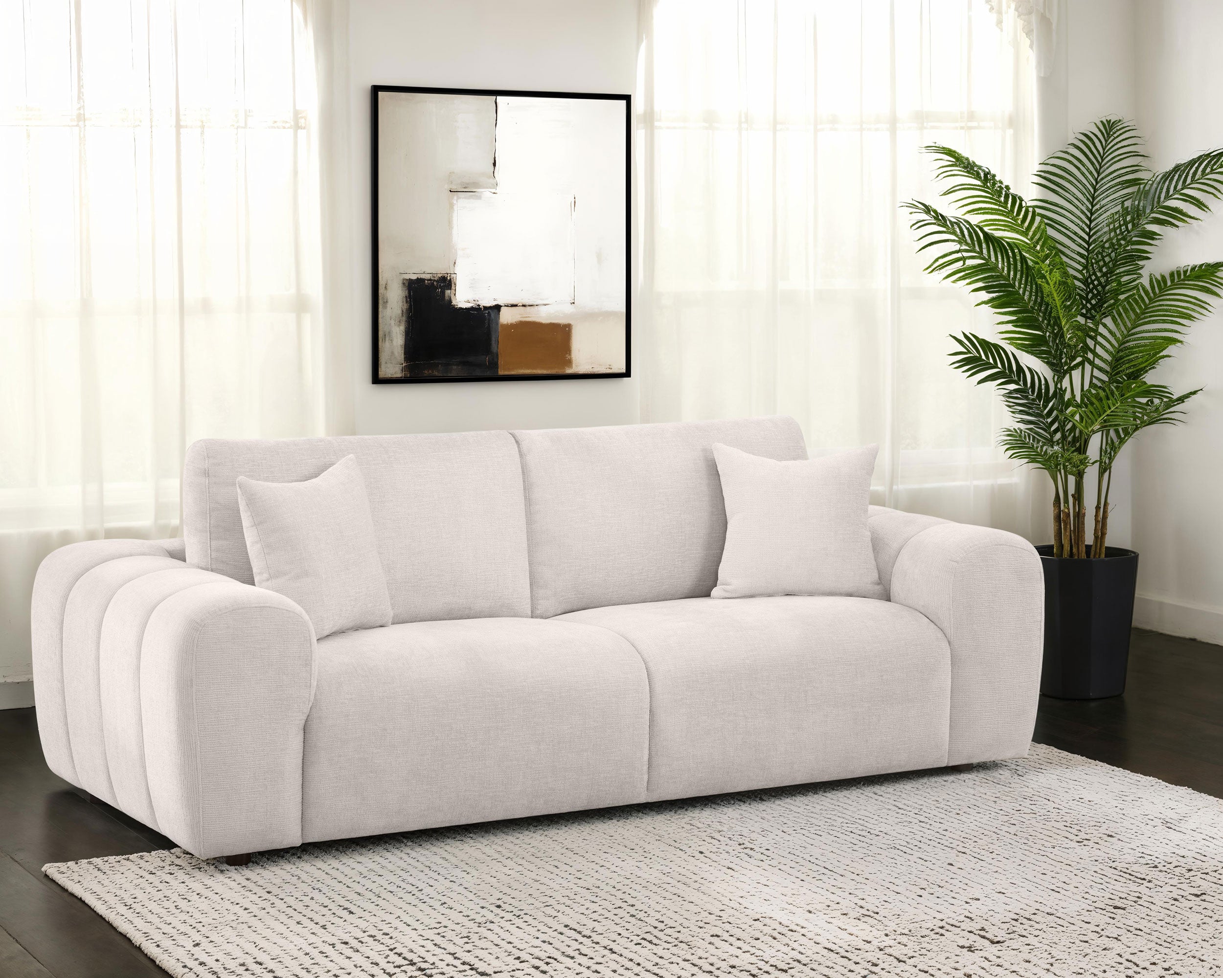 Burnett Chenille Upholstered Wide Arm Sofa Ivory-