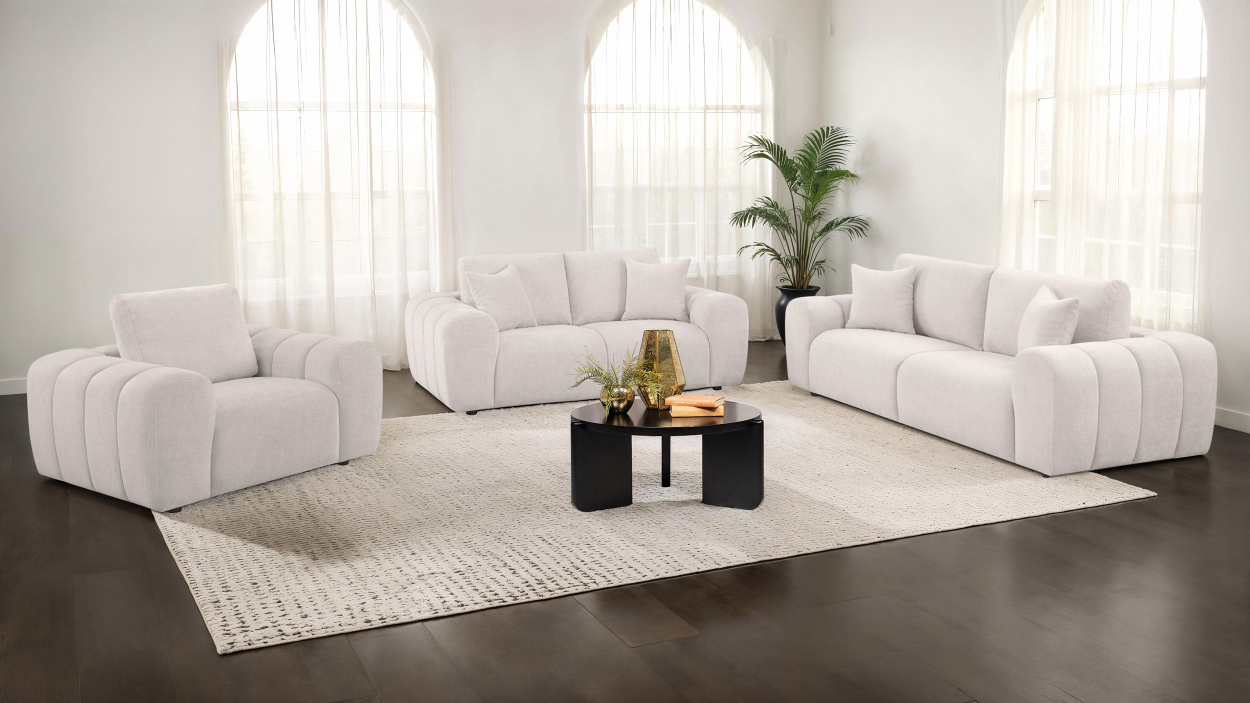 Burnett Chenille Upholstered Wide Arm Loveseat Ivory-