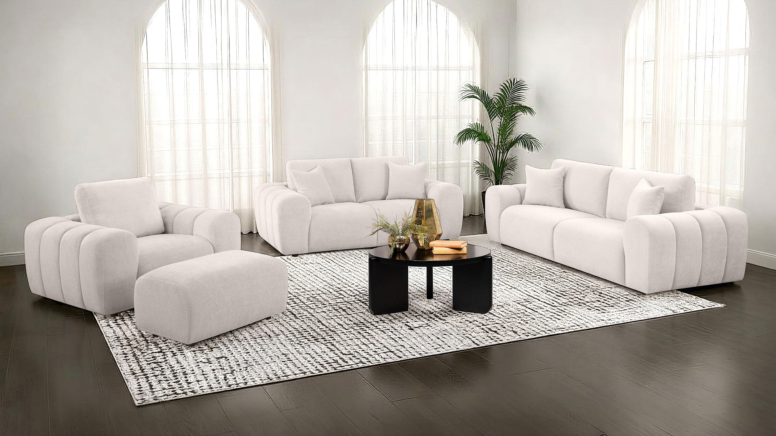 Burnett Chenille Upholstered Wide Arm Loveseat Ivory-