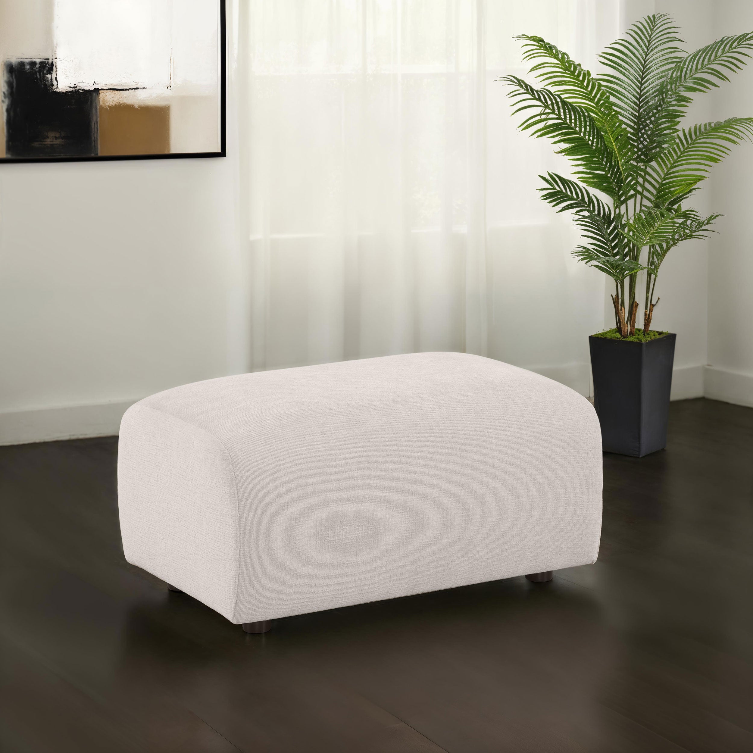 Burnett Chenille Upholstered Ottoman Ivory-