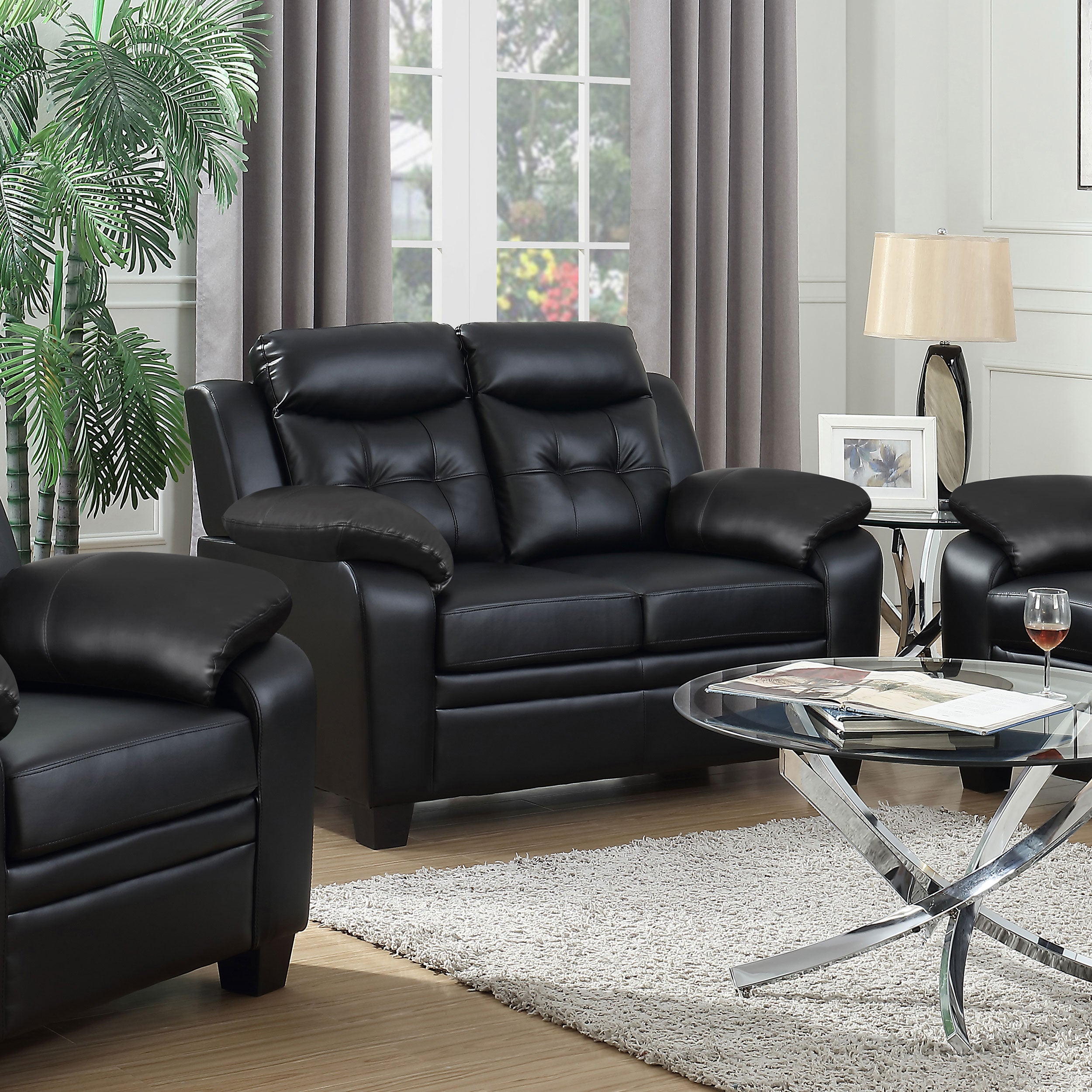 Finley Upholstered Padded Arm Tufted Loveseat Black-CoasterEveryday
