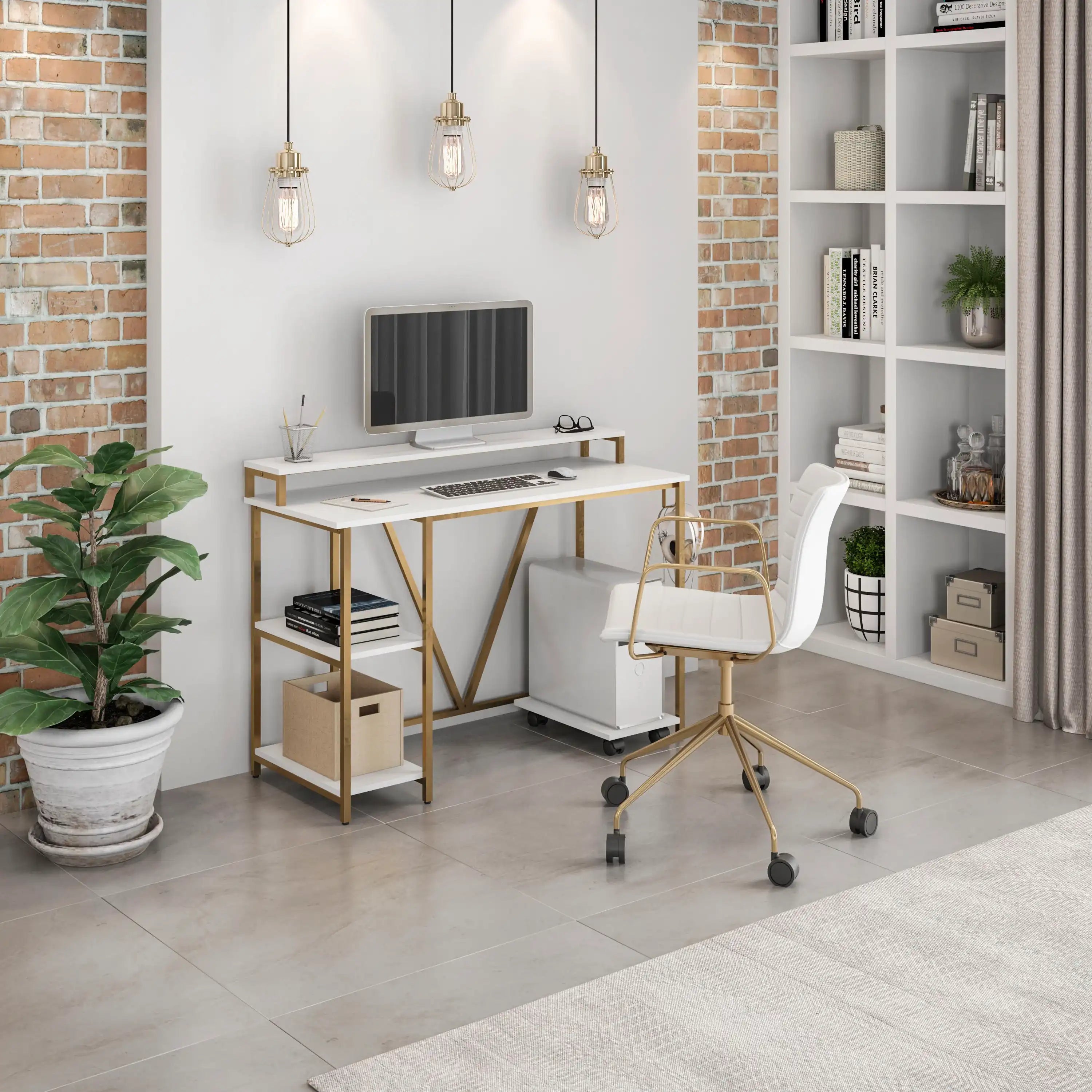 Techni Mobili Industrial Writing Desk, Gold - Best Buy Furniture
