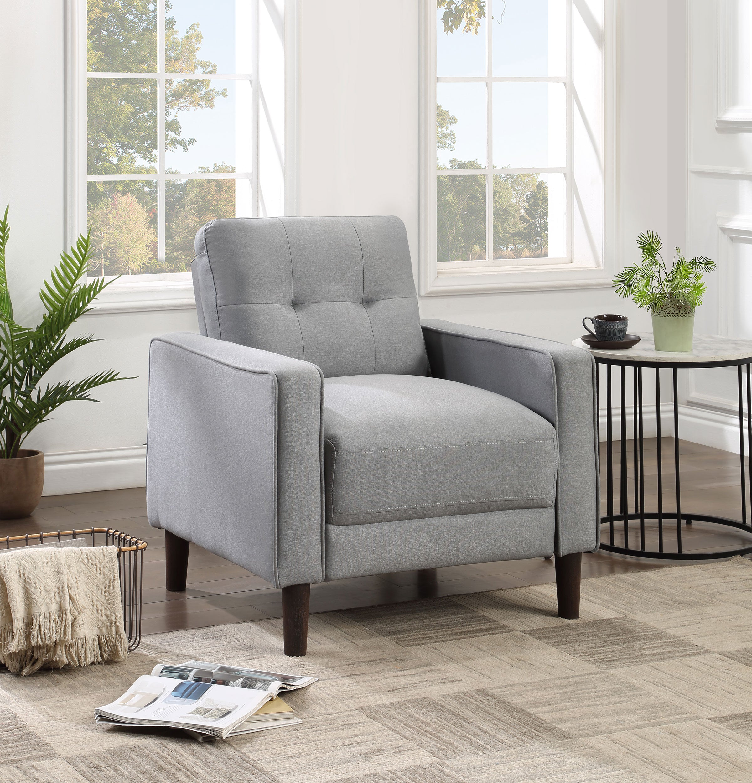 Bowen Upholstered Track Arm Tufted Accent Chair Grey-