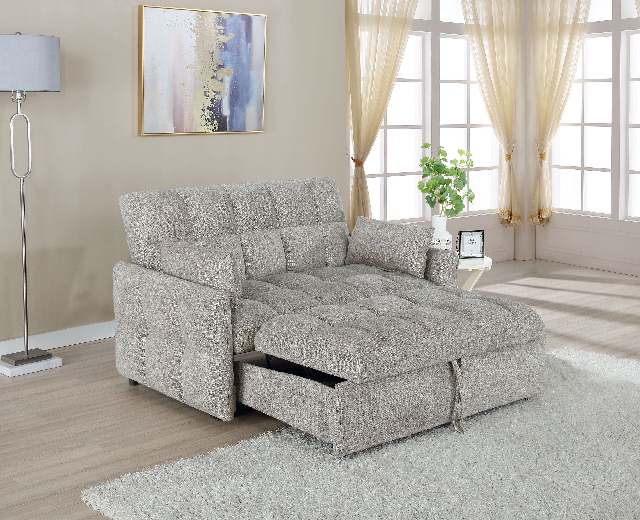 Cotswold Upholstered Convertible Sleeper Sofa Bed Light Grey-CoasterEssence