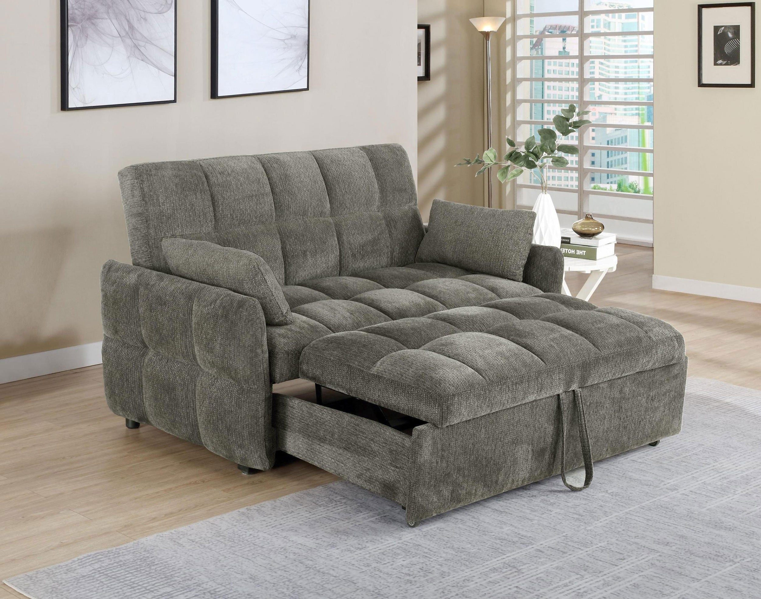 Cotswold Upholstered Convertible Sleeper Sofa Bed Dark Grey-CoasterEssence