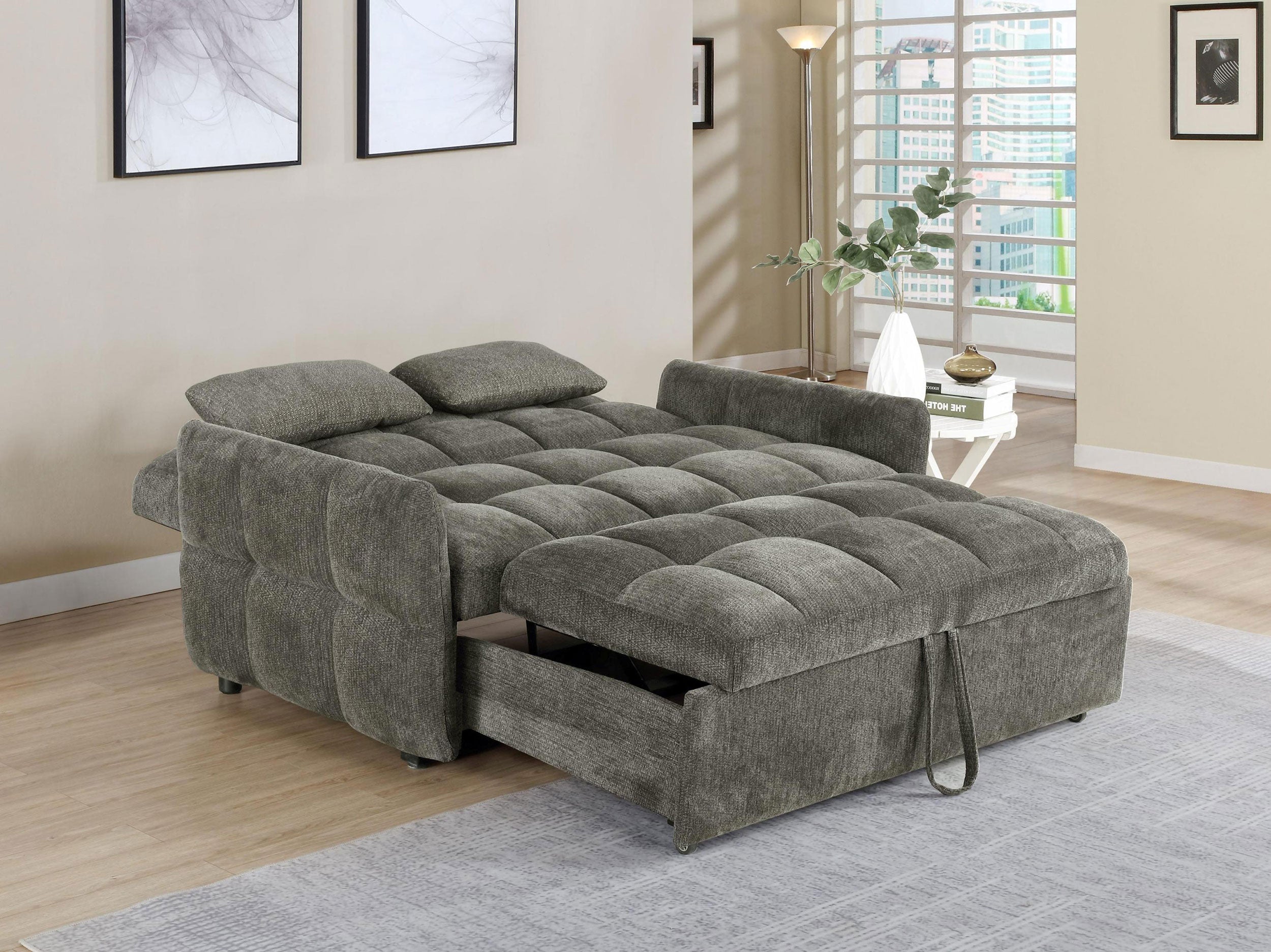 Cotswold Upholstered Convertible Sleeper Sofa Bed Dark Grey-CoasterEssence