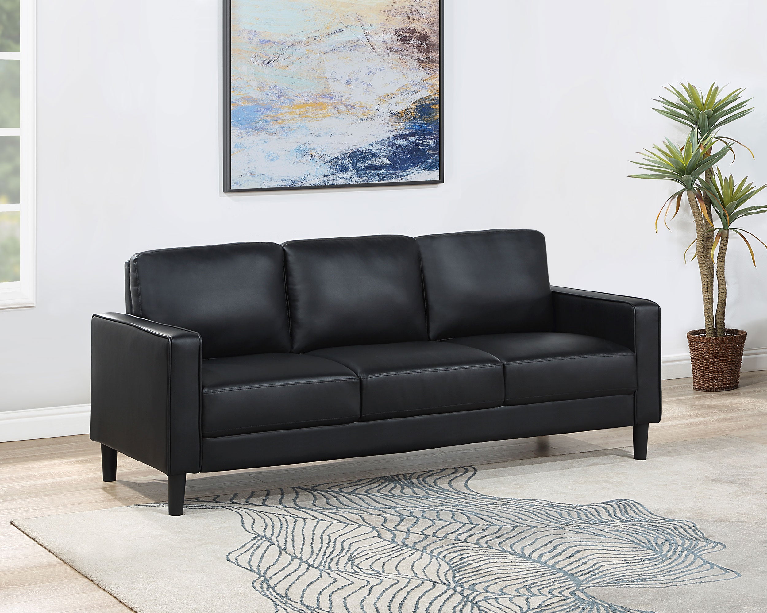 Ruth Upholstered Track Arm Sofa Black-