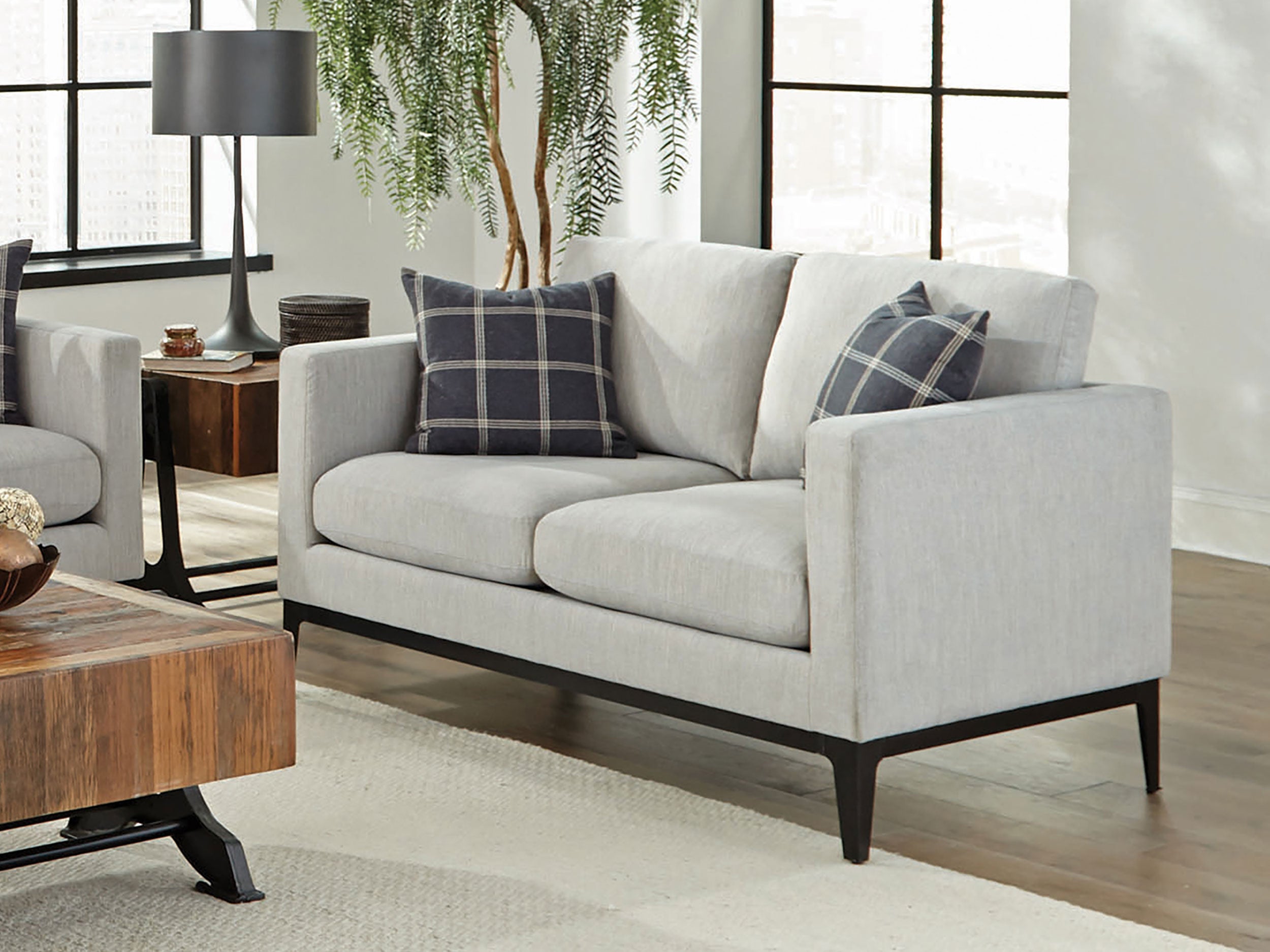 Apperson Upholstered Track Arm Loveseat Light Grey-CoasterElevations