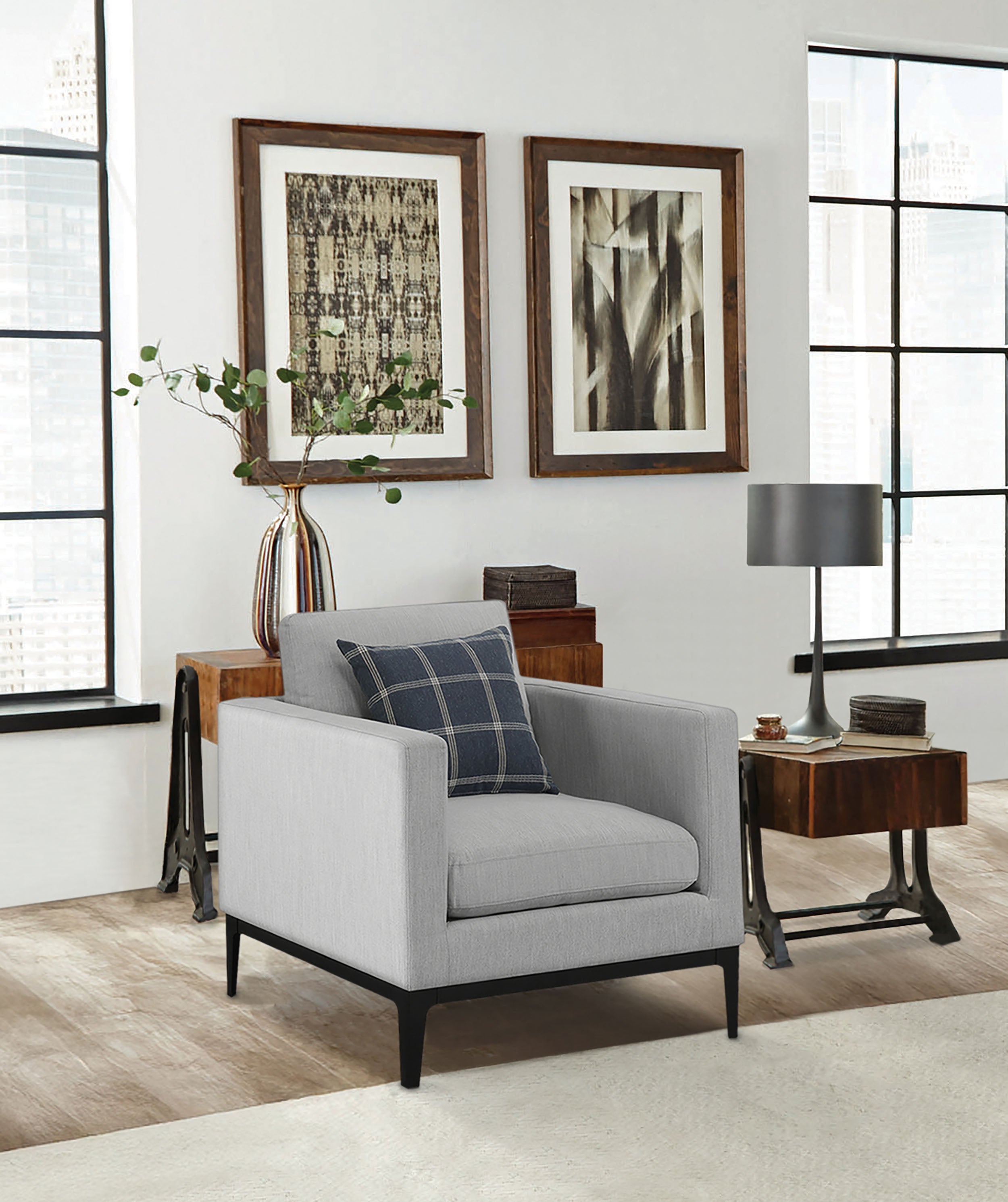 Apperson Upholstered Track Arm Accent Chair Light Grey-CoasterElevations