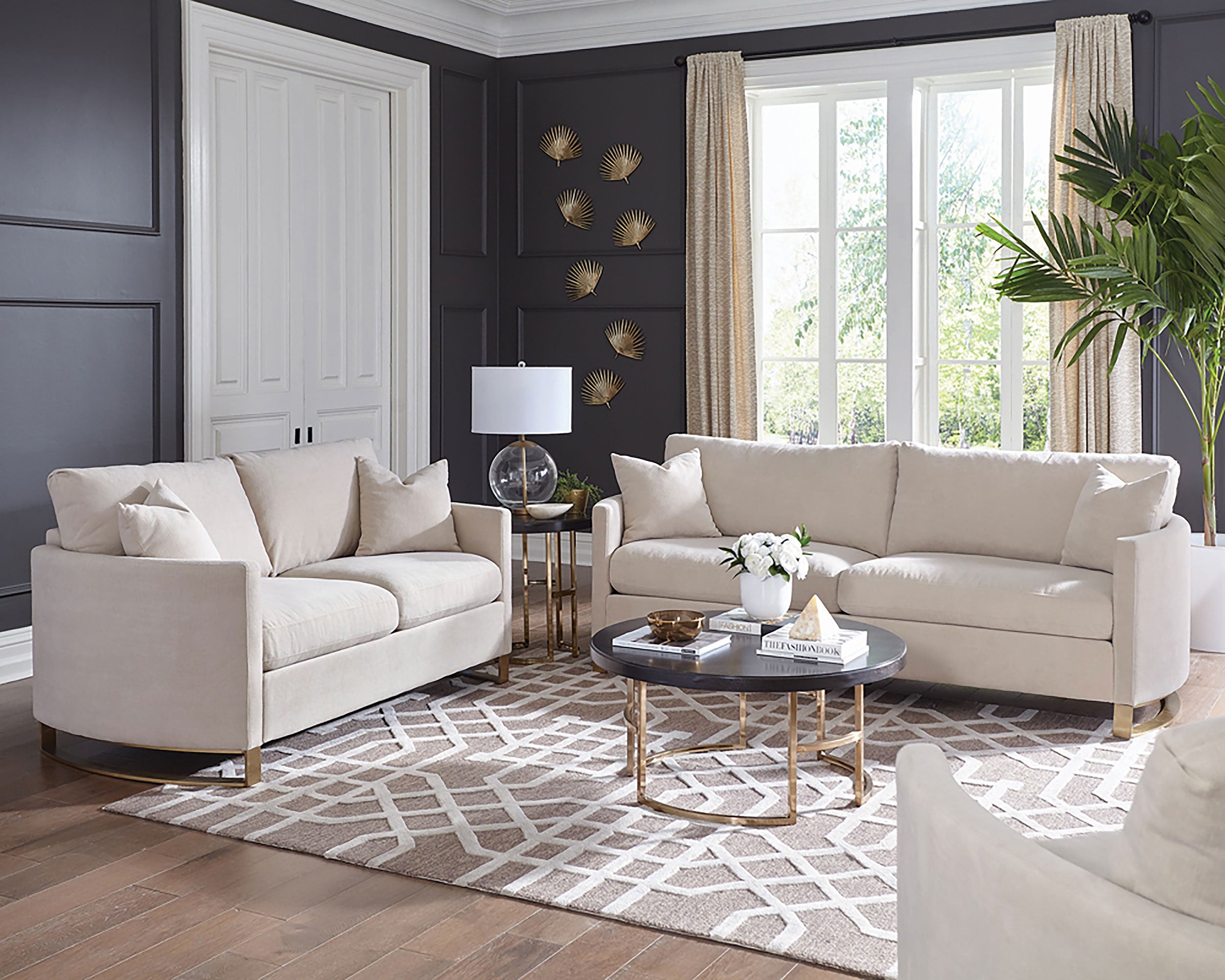 Corliss Upholstered Curved Track Arm Loveseat Beige-CoasterElevations
