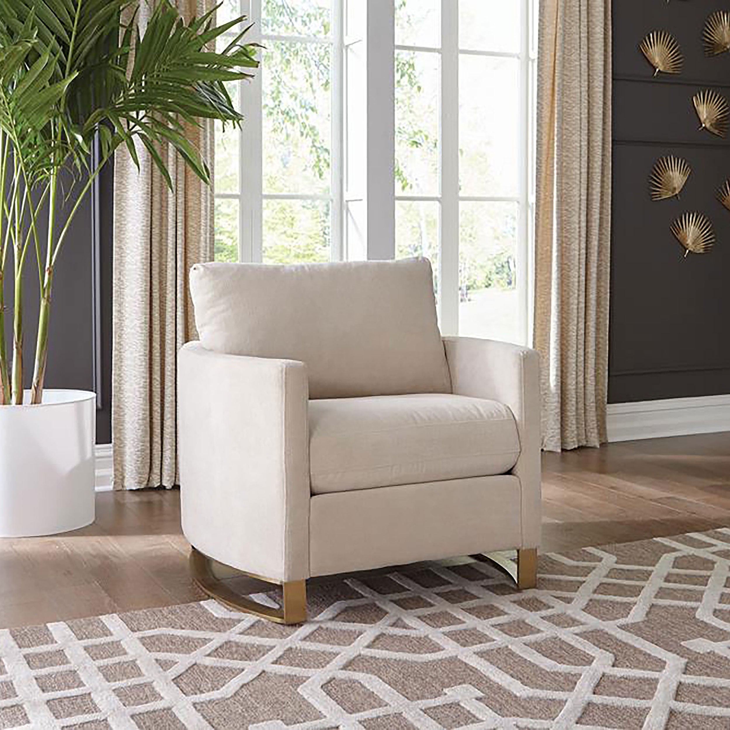Corliss Upholstered Curved Track Arm Chair Beige-CoasterElevations
