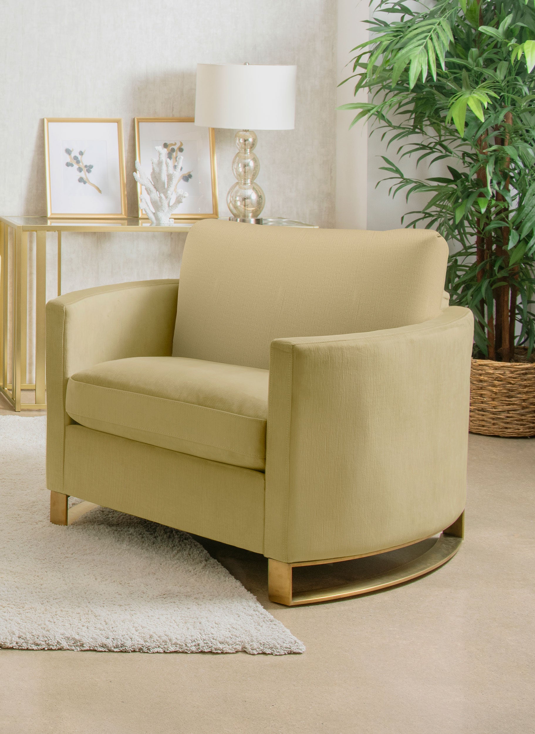 Corliss Upholstered Curved Track Arm Chair Camel-