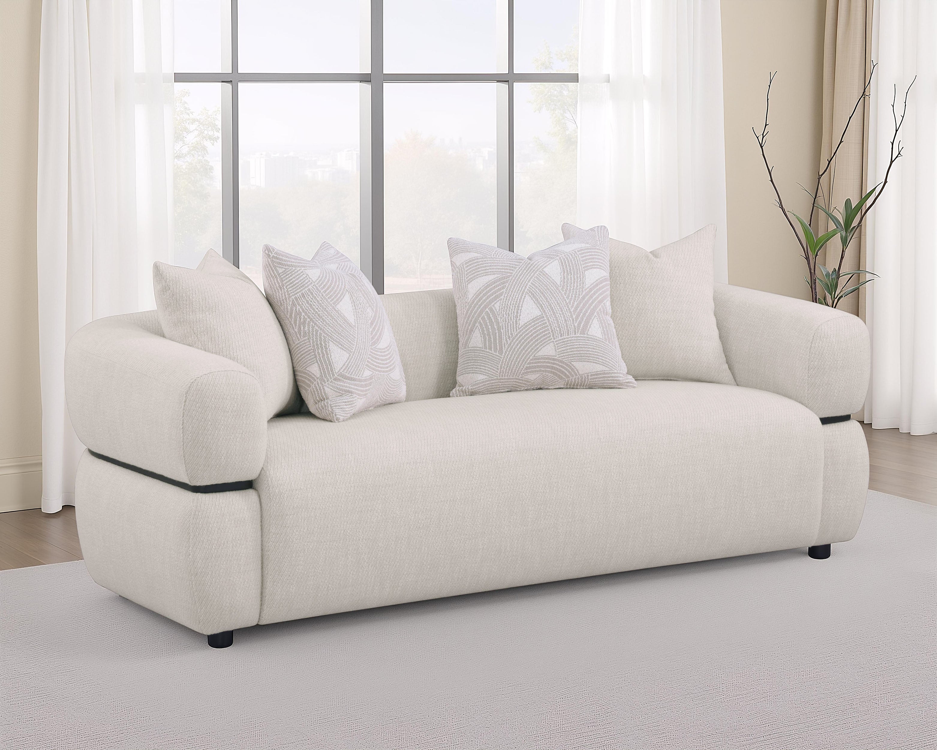 Jeanette 84-inch Fabric Upholstered Round Arm Sofa Beige-