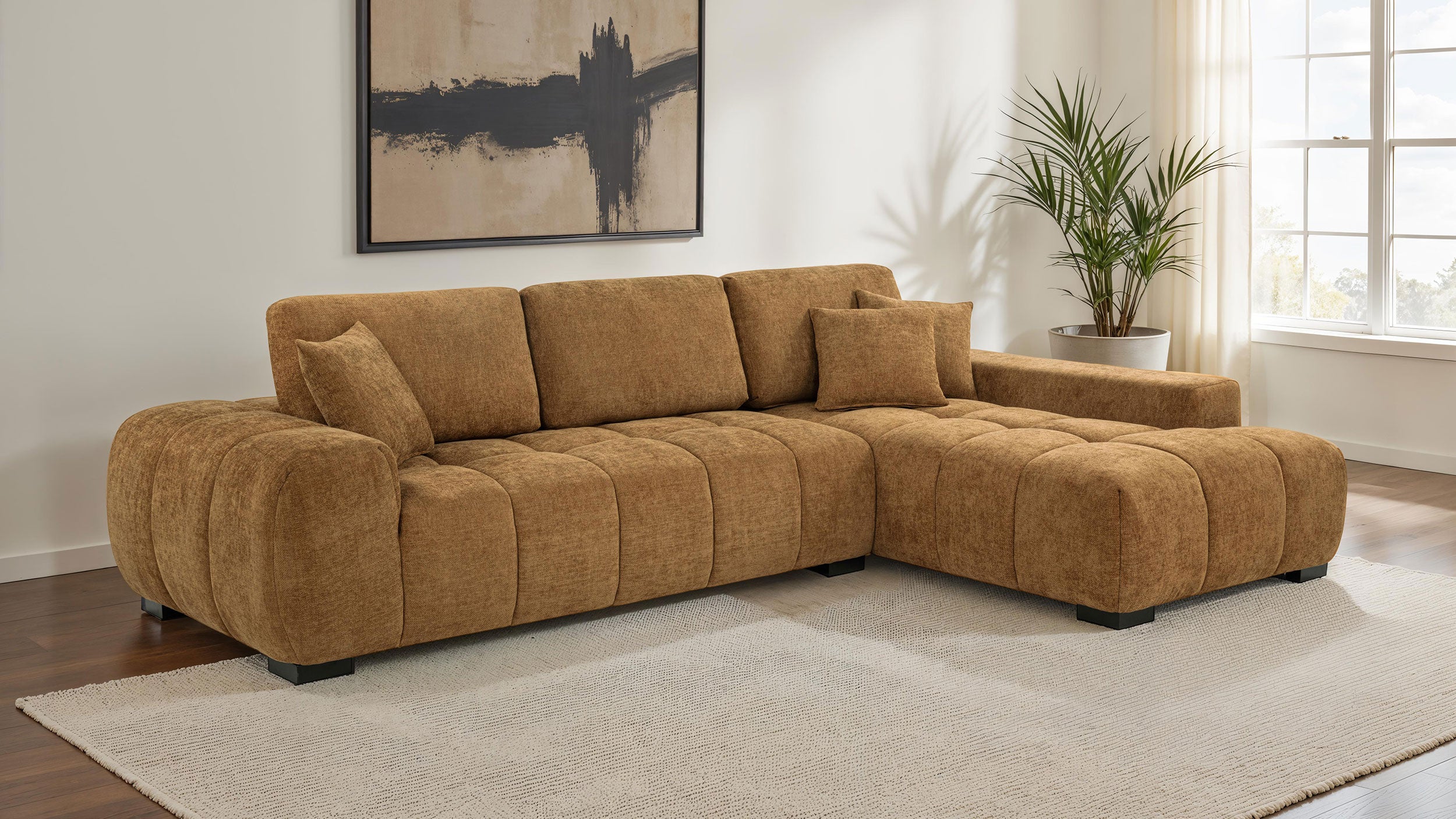 Octavia Upholstered Sectional Chaise Sofa Amber-