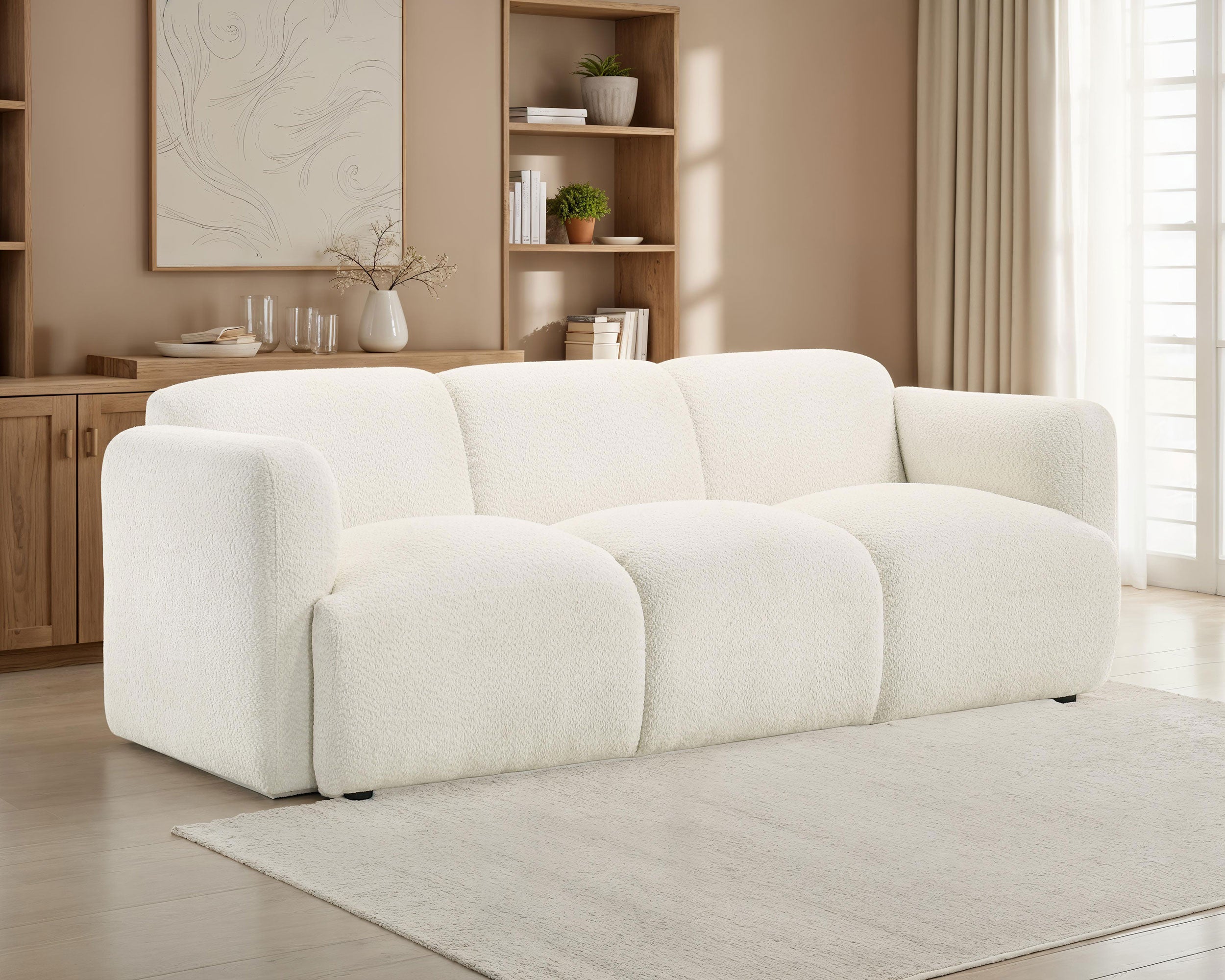 Dorset Fabric Upholstered Round Track Arm Sofa White-