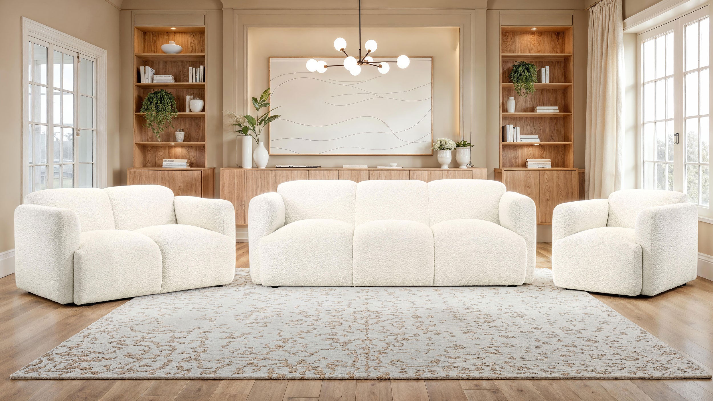 Dorset Fabric Upholstered Round Track Arm Accent Chair White-