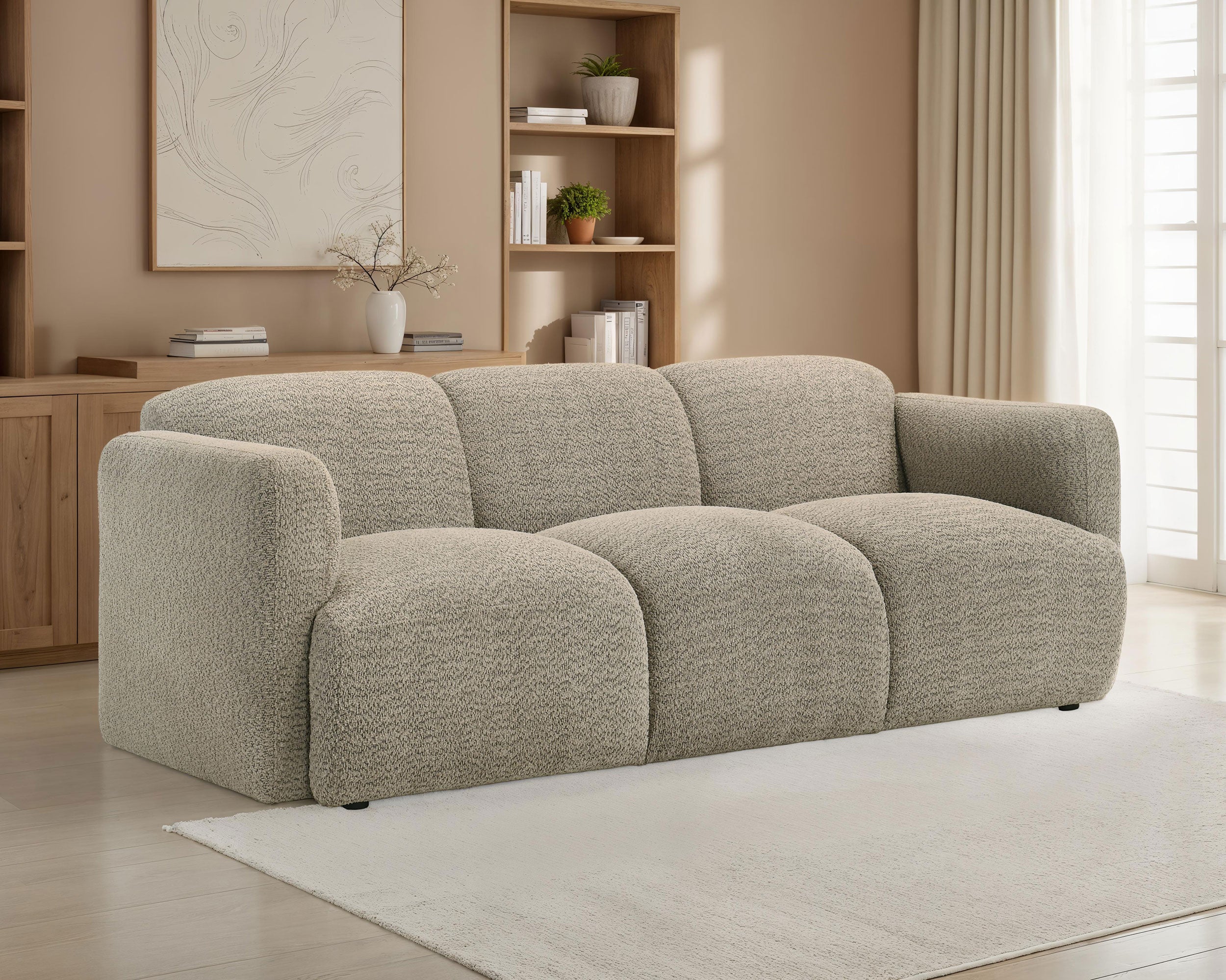 Dorset Fabric Upholstered Round Track Arm Sofa Brown-