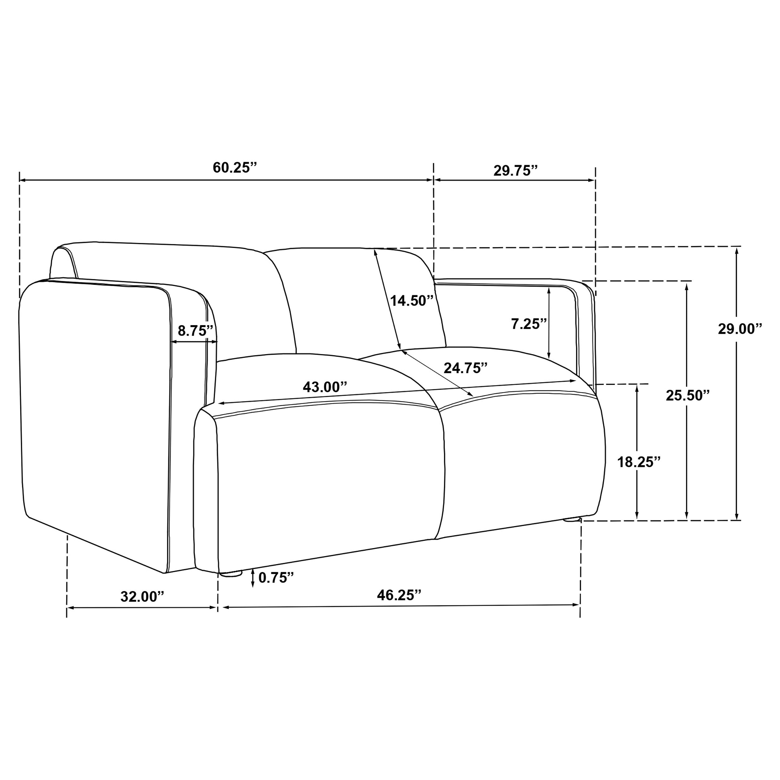 Dorset Fabric Upholstered Round Track Arm Loveseat Brown-
