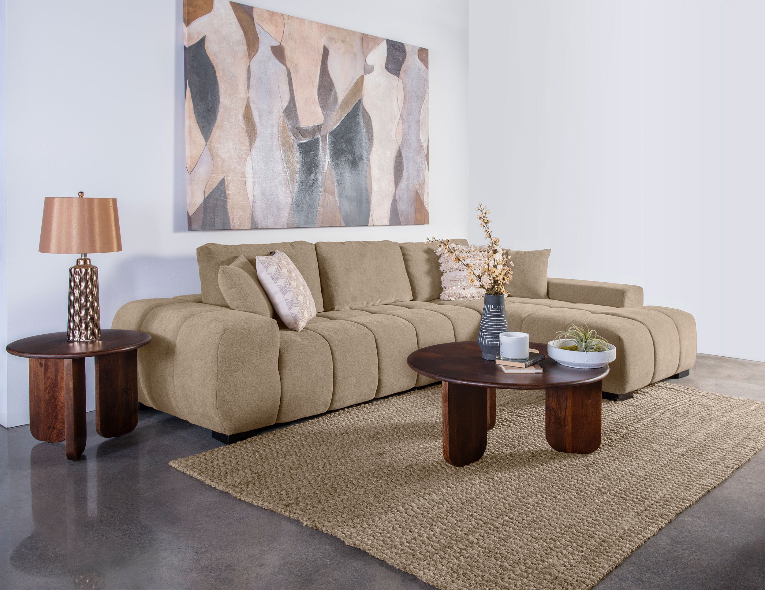 Octavia Upholstered Sectional Chaise Sofa Camel-