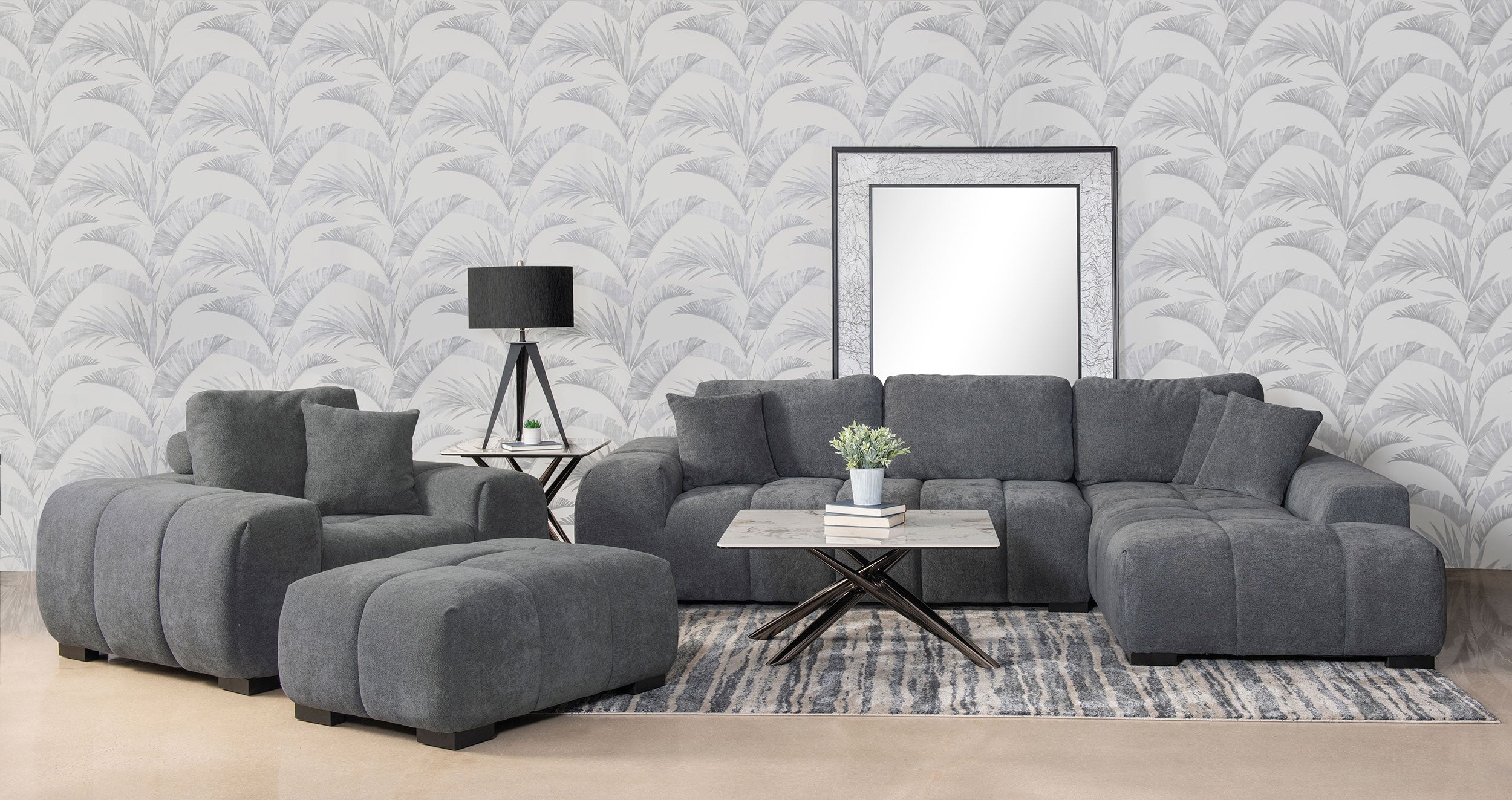 Octavia Upholstered Rectangular Ottoman Charcoal Grey-