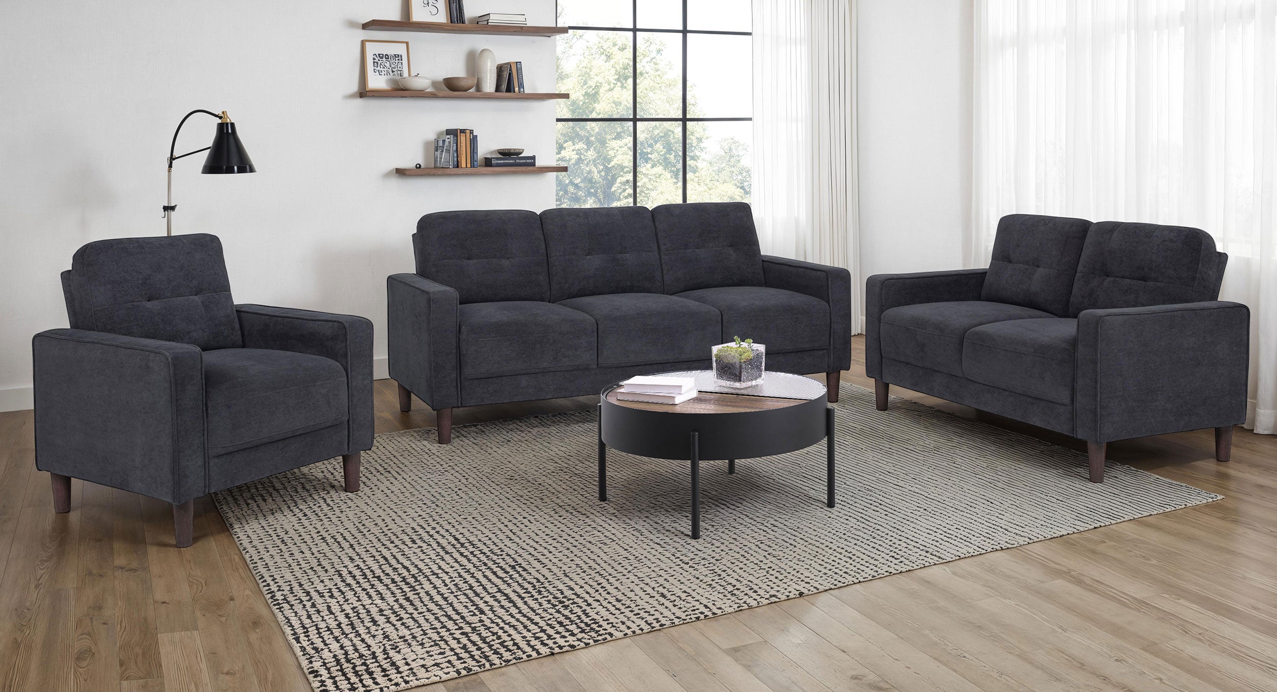 Bowen II Fabric Upholstered Track Arm Loveseat Steel Grey-