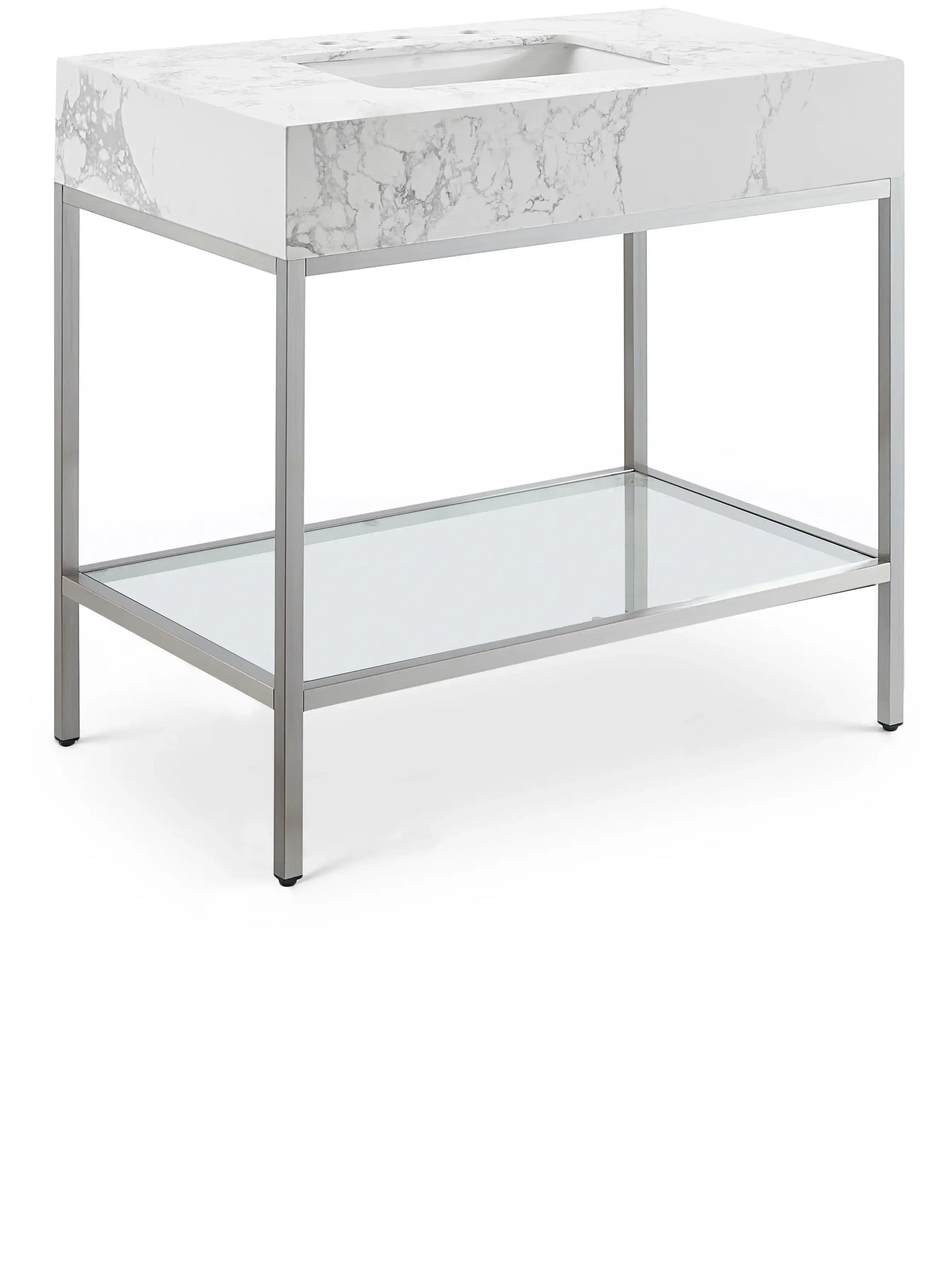 Marmo - Engineered Marble Bathroom Vanity With Chrome Base - Best Buy Furniture