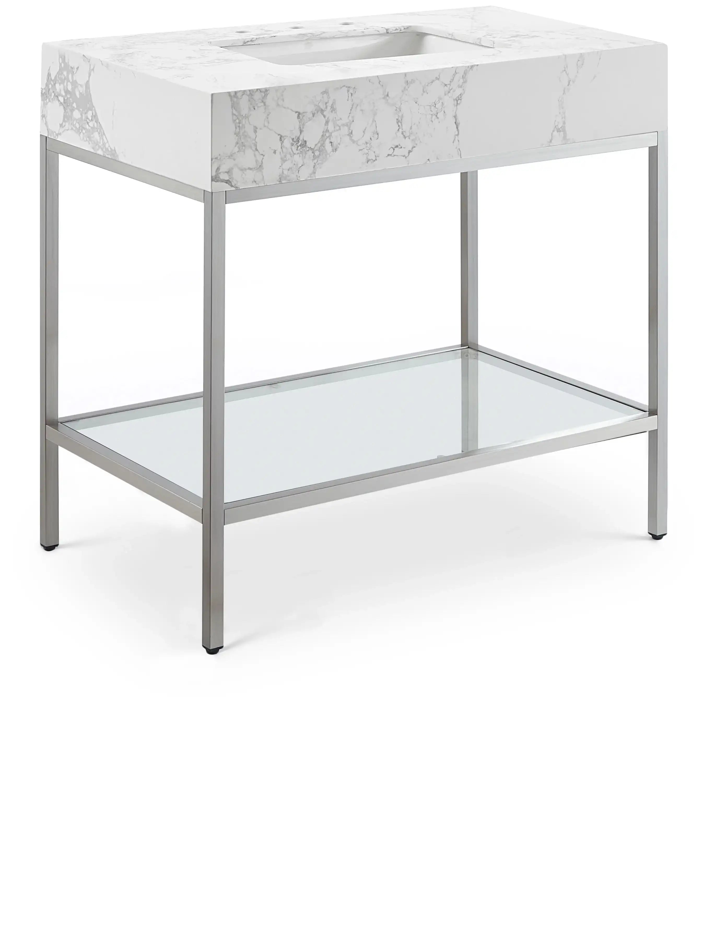 Marmo - Engineered Marble Bathroom Vanity With Chrome Base - Best Buy Furniture