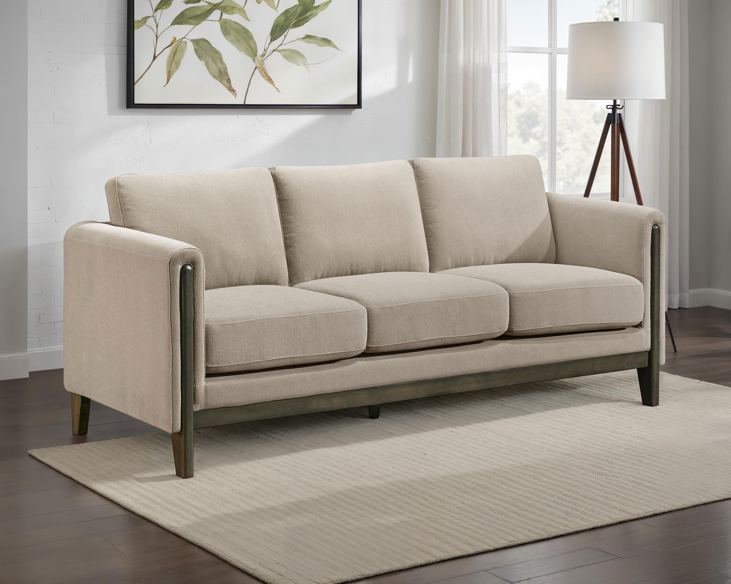 Islington Fabric Upholstered Panel Arm Sofa Taupe-