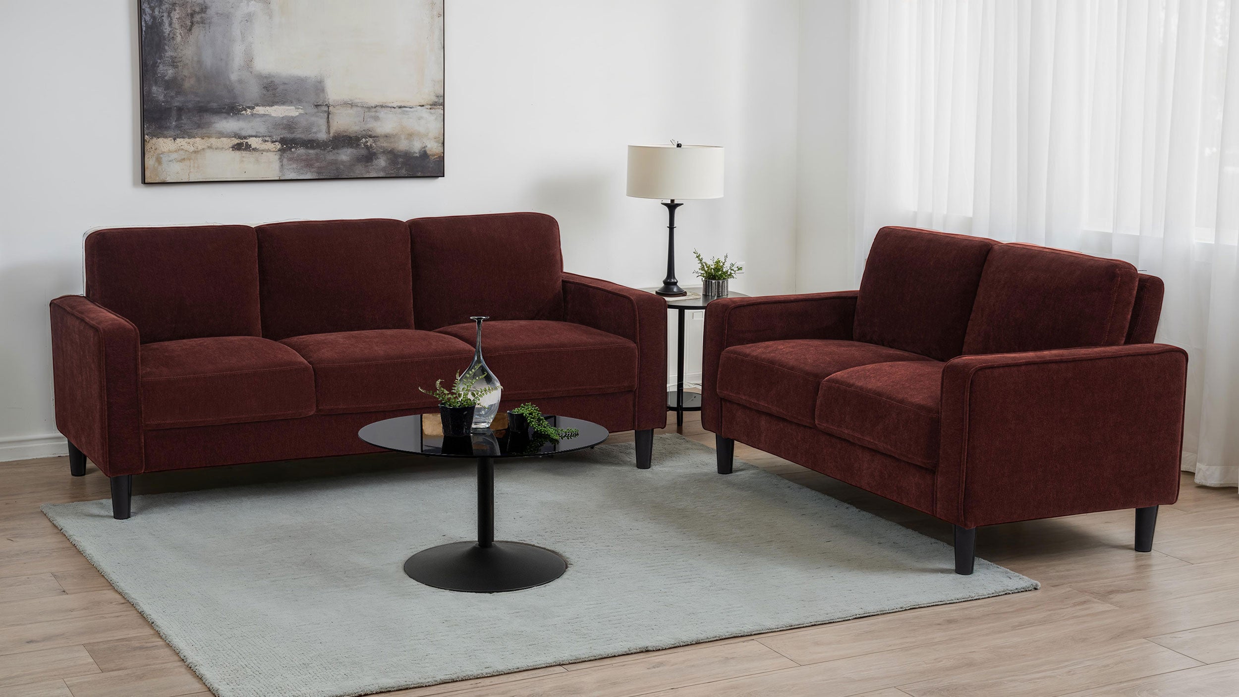 Ruth Fabric Upholstered Track Arm Loveseat Rust Red-