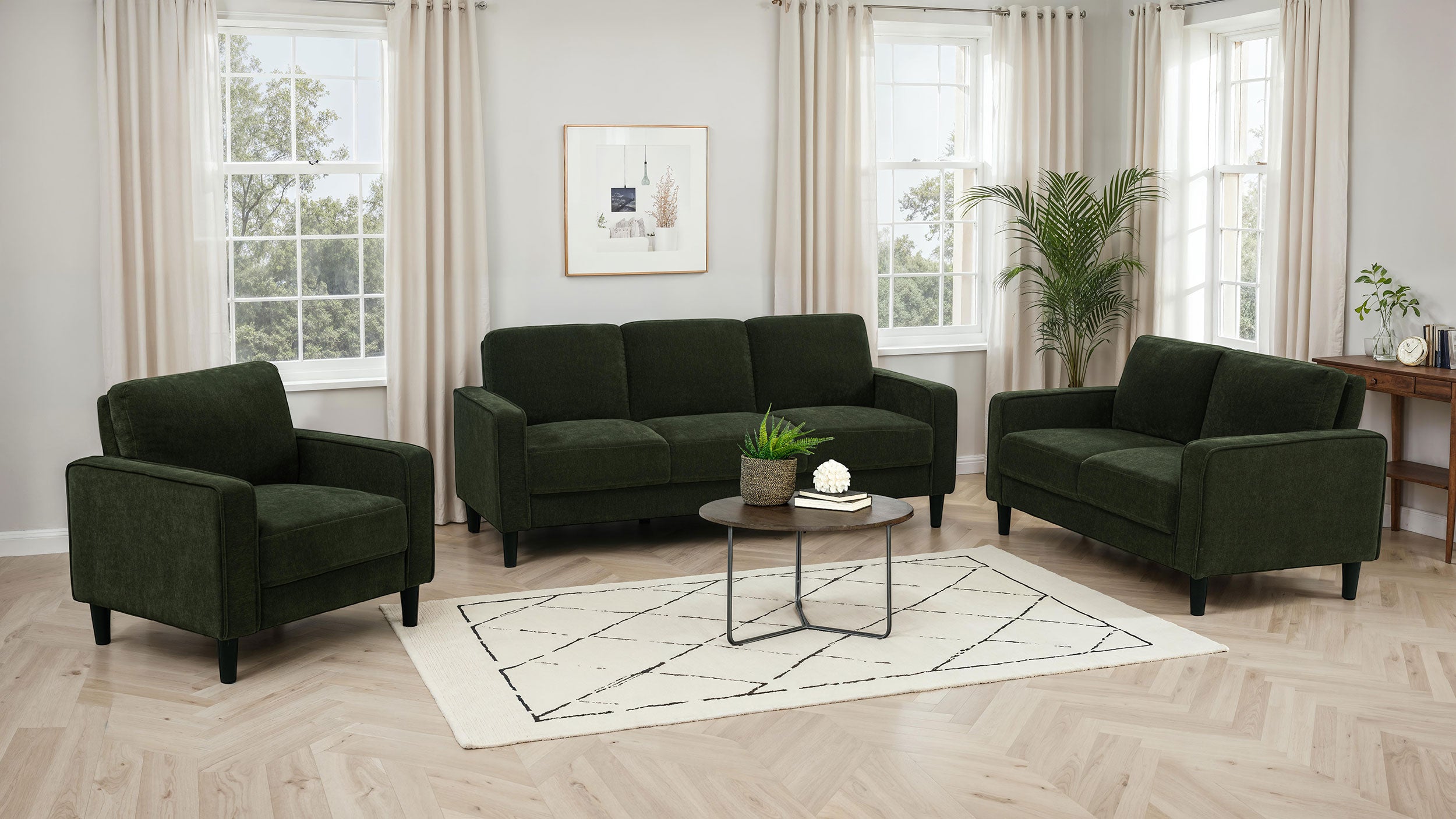 Ruth Fabric Upholstered Track Arm Loveseat Matcha Green-