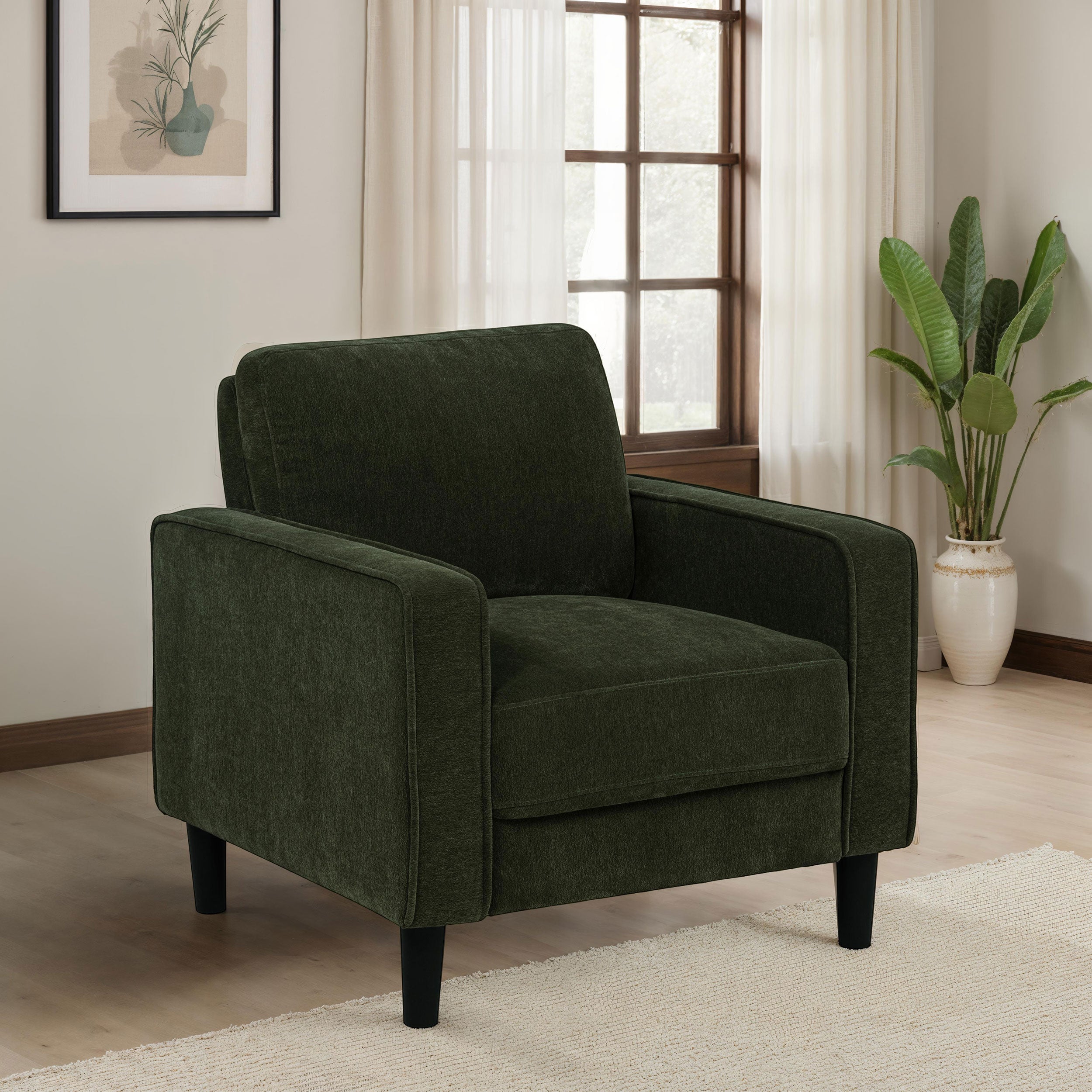 Ruth Fabric Upholstered Track Arm Accent Chair Matcha Green-