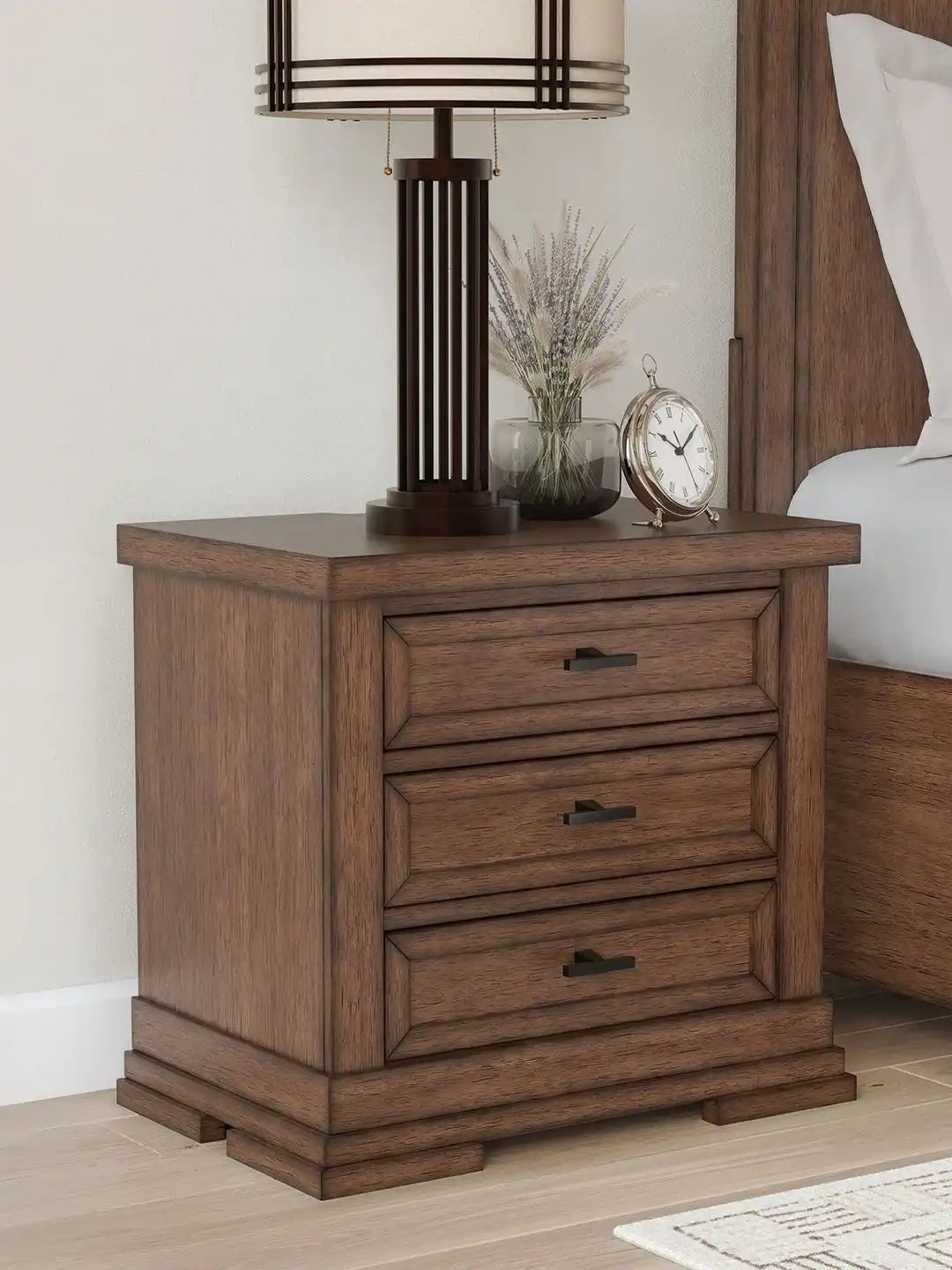 Taffenbrook - Three Drawer Night Stand - Medium Brown - Best Buy Furniture