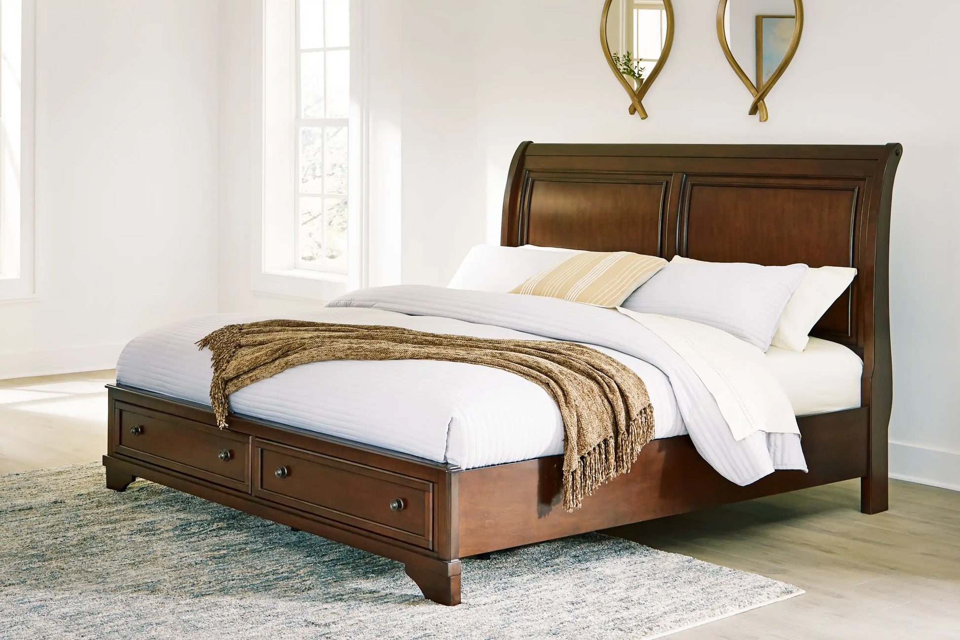 Trellington - King Sleigh Storage Bed - Brown - Best Buy Furniture