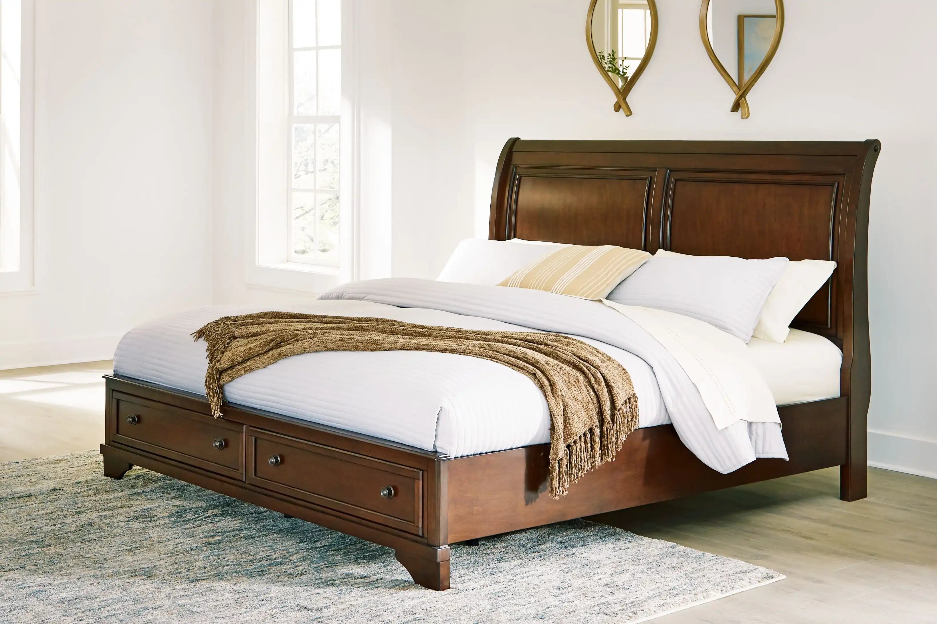 Trellington - King Sleigh Storage Bed - Brown - Best Buy Furniture