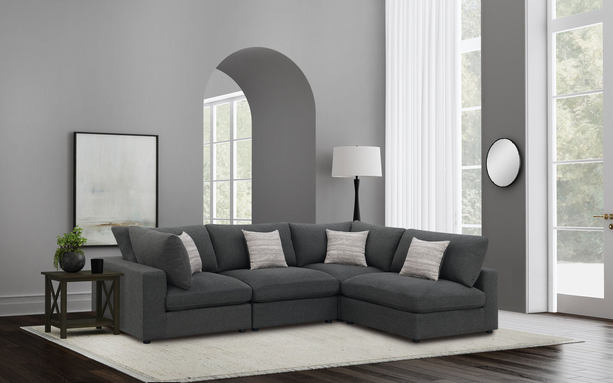 Serene 4-piece Upholstered Modular Sectional Sofa Charcoal-CoasterEssence
